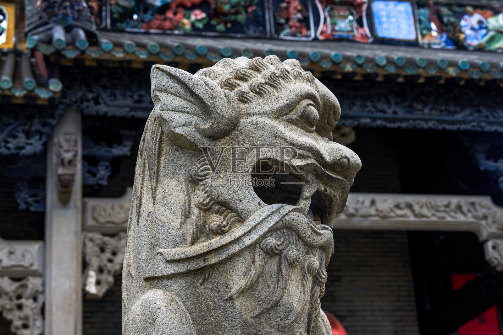 广州陈氏寺石狮特写，石雕艺术照片摄影图片