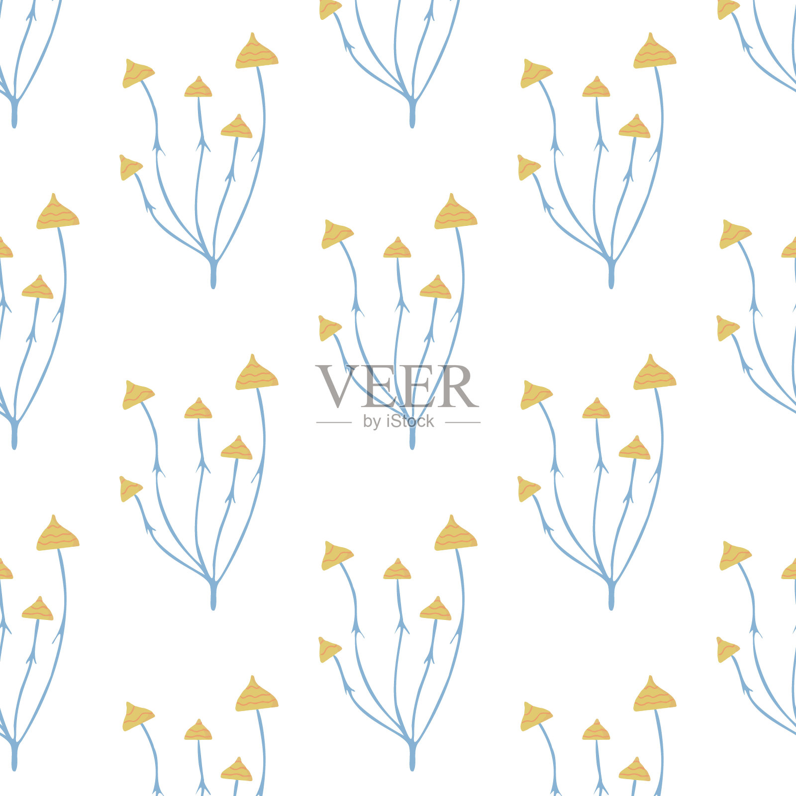 手绘无缝图案与蘑菇。蜂蜜木耳图案。插画图片素材