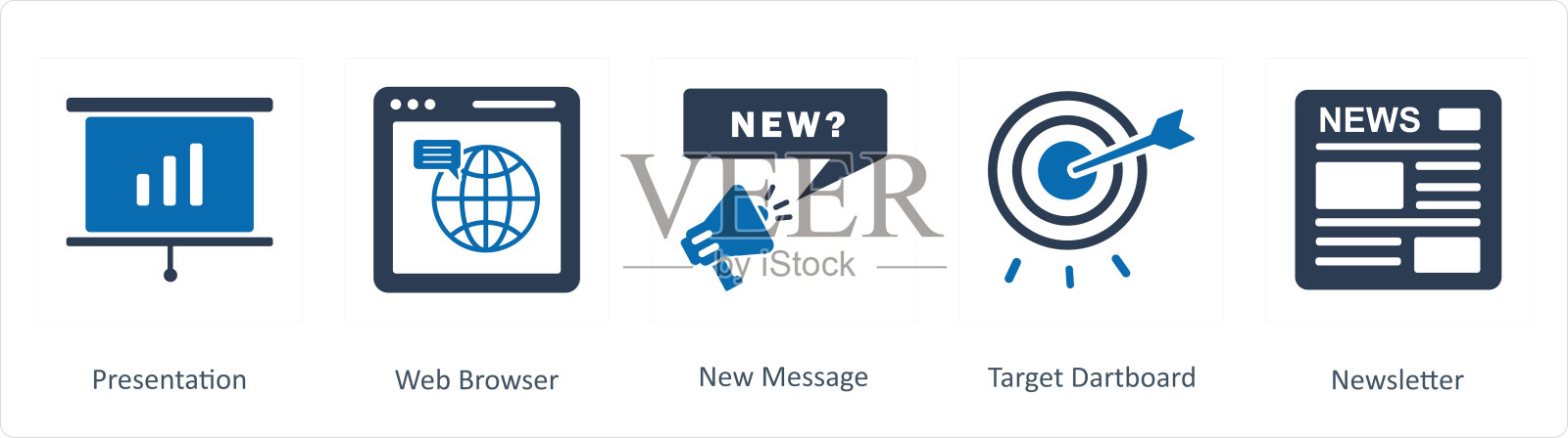 一组5个业务图标作为演示，web浏览器，新消息图标素材