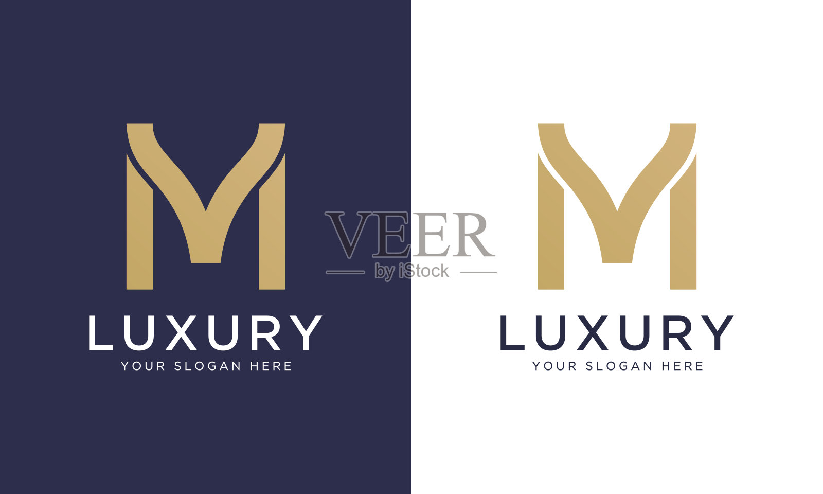 皇家优质字母m标志设计矢量模板在金色。美丽的标志设计，奢侈品公司的品牌。插画图片素材