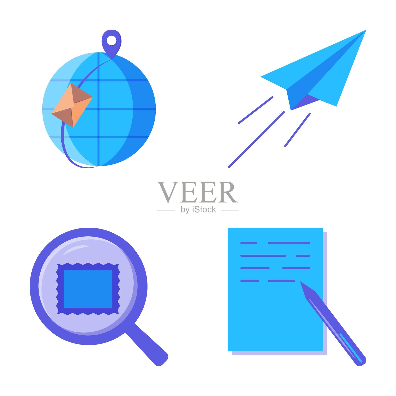 发送信件图标设置在平面风格图标素材