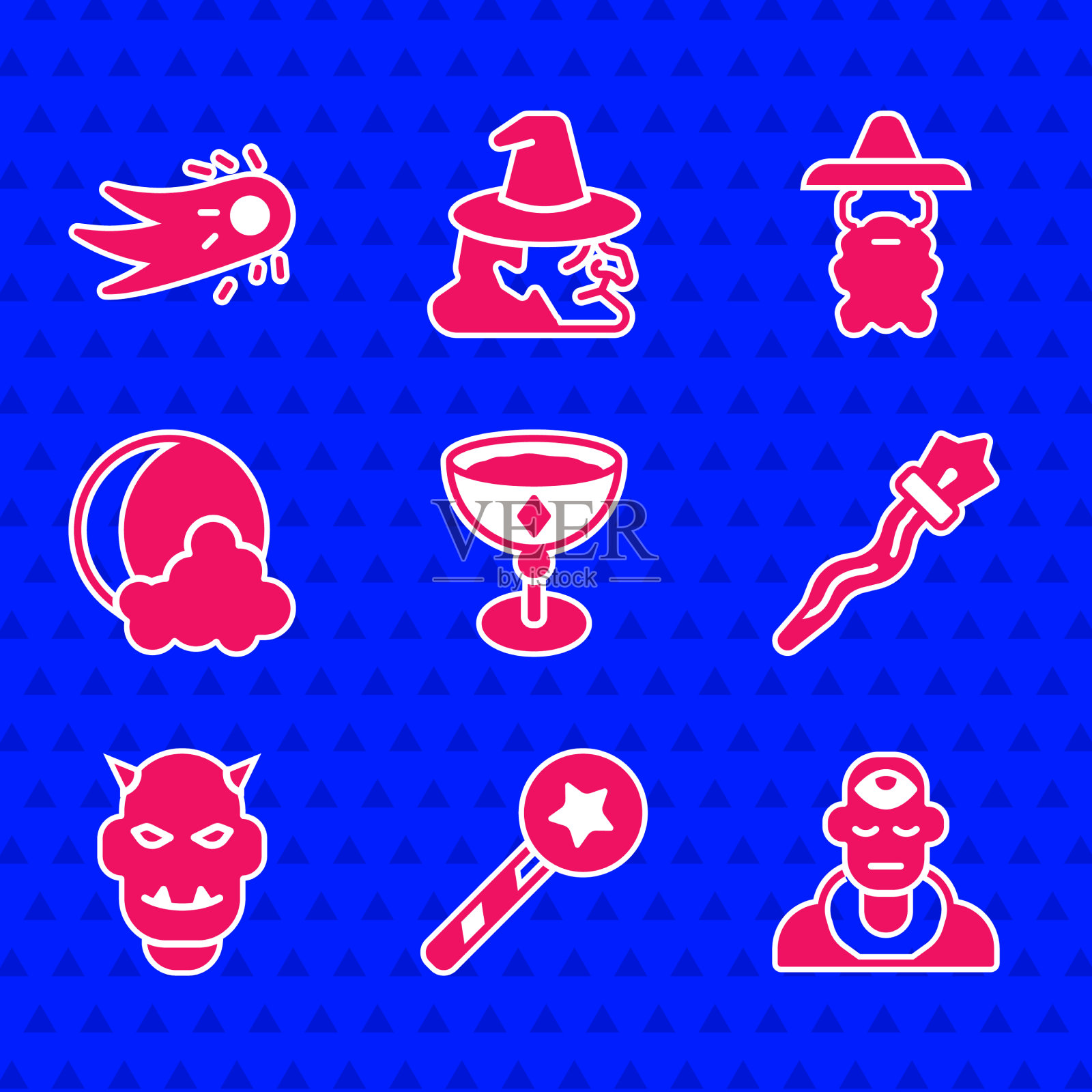 设置中世纪高脚杯魔法棒巫师术士图标素材