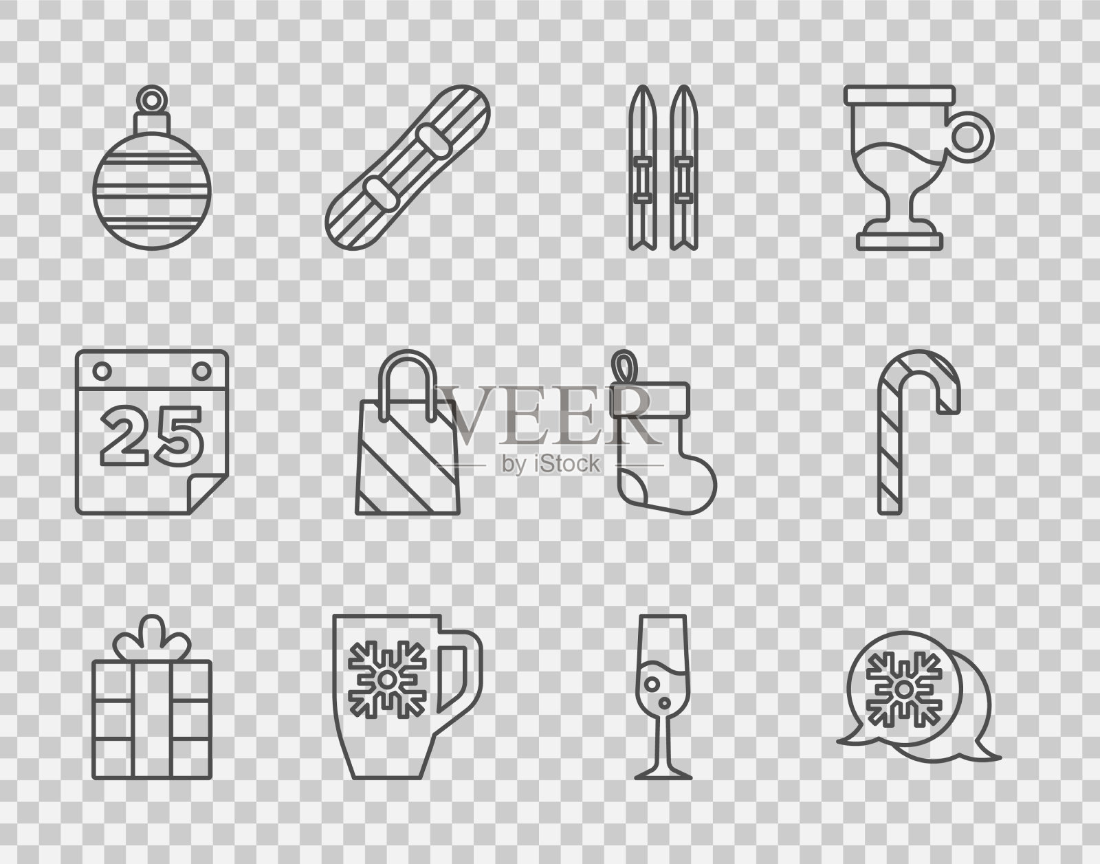 套装线礼盒雪花语音泡泡滑雪图标素材