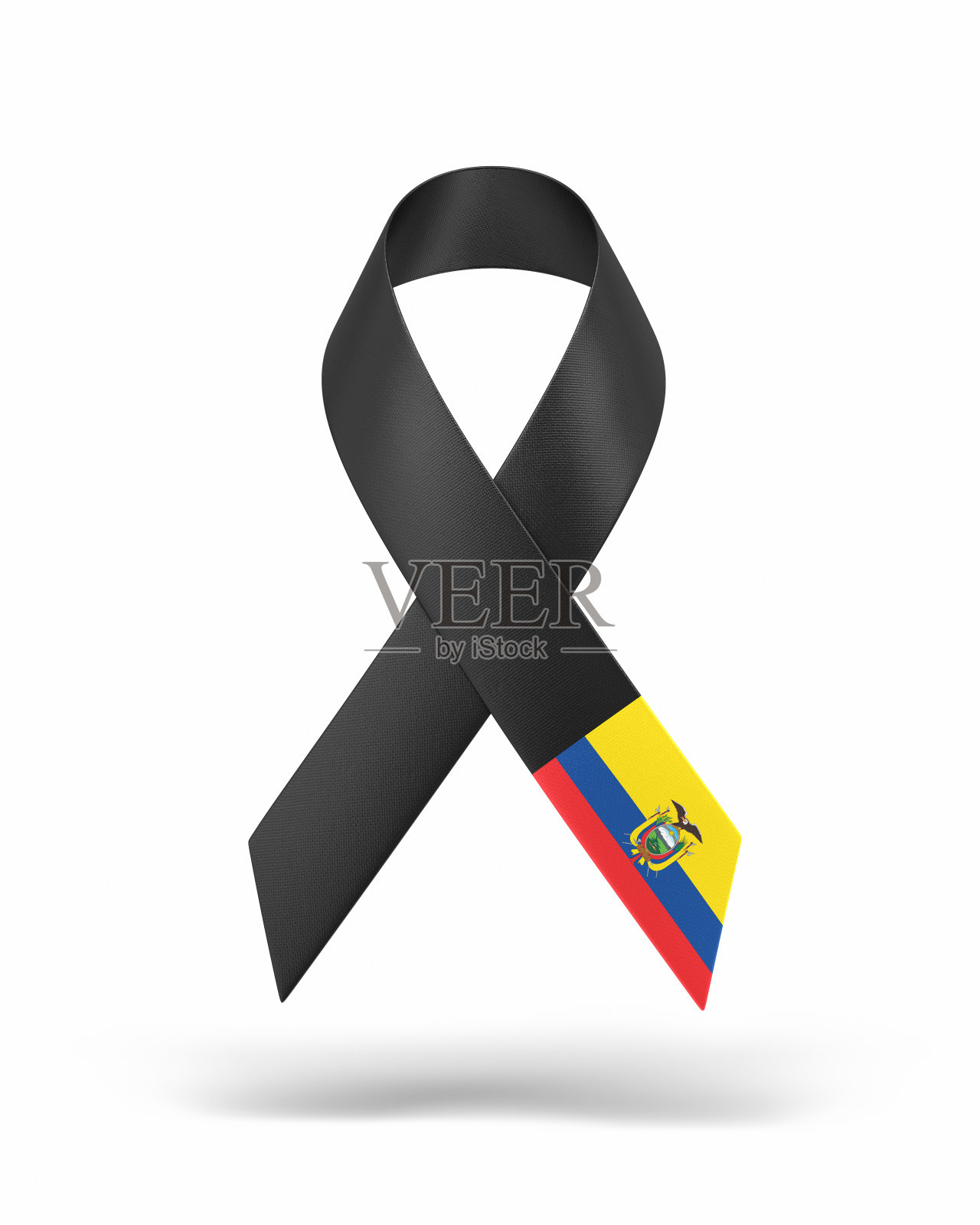 意识黑色条纹折叠，厄瓜多尔国旗纹理，对象+阴影裁剪路径照片摄影图片