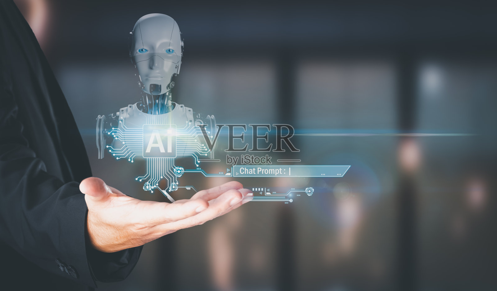 商人可以利用互联网连接金融网络，并利用人工智能在移动设备上进行信息搜索。照片摄影图片