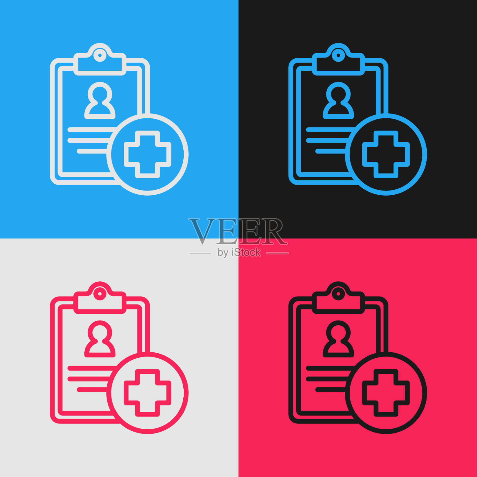 波普艺术线医疗剪贴板与临床插画图片素材