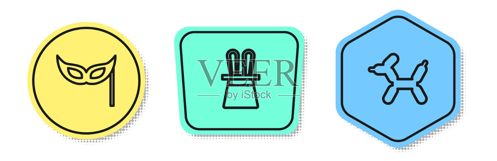 设置线节日面具魔术师帽子和兔子图标素材