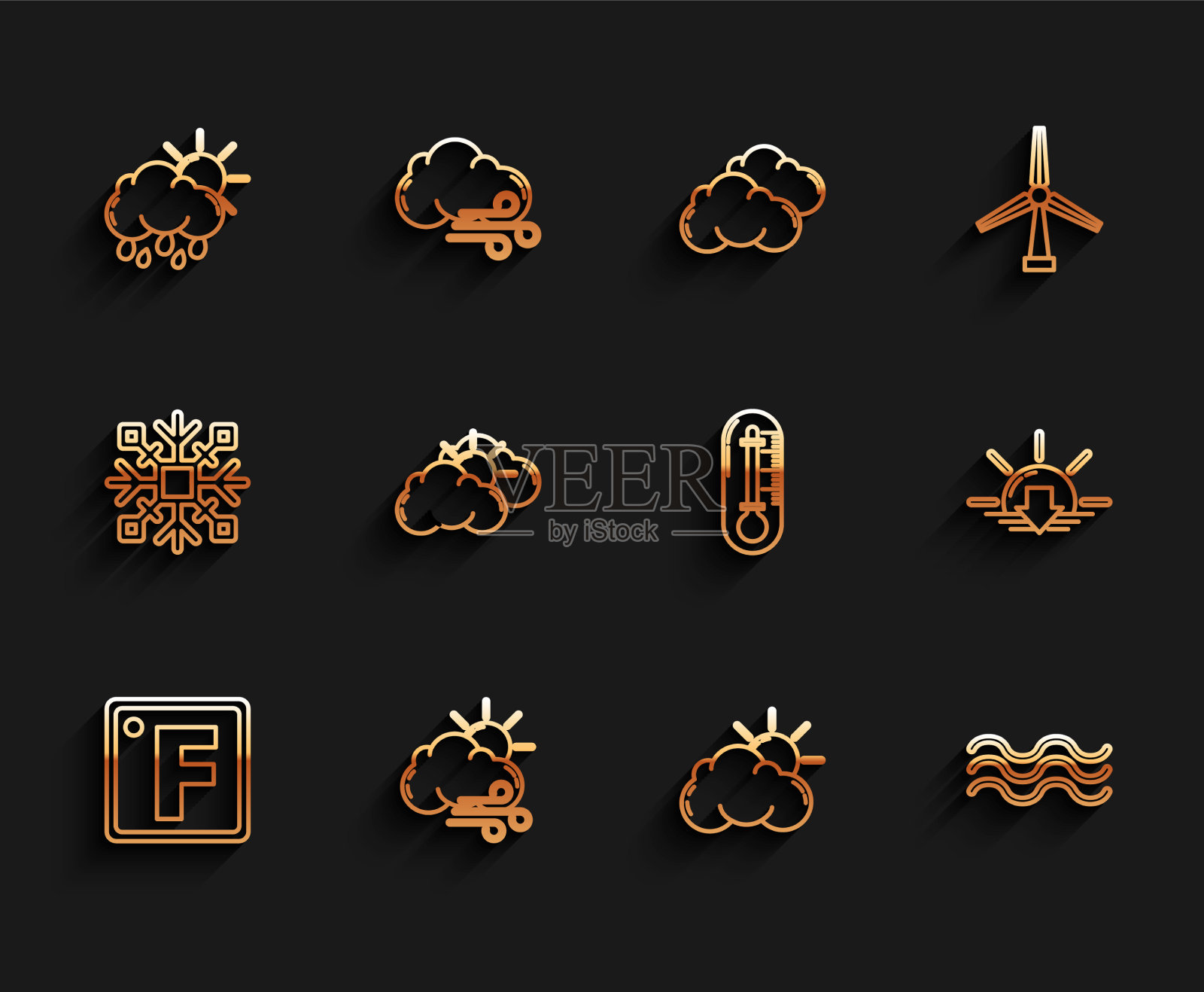 设华氏度线有风天气云带图标素材