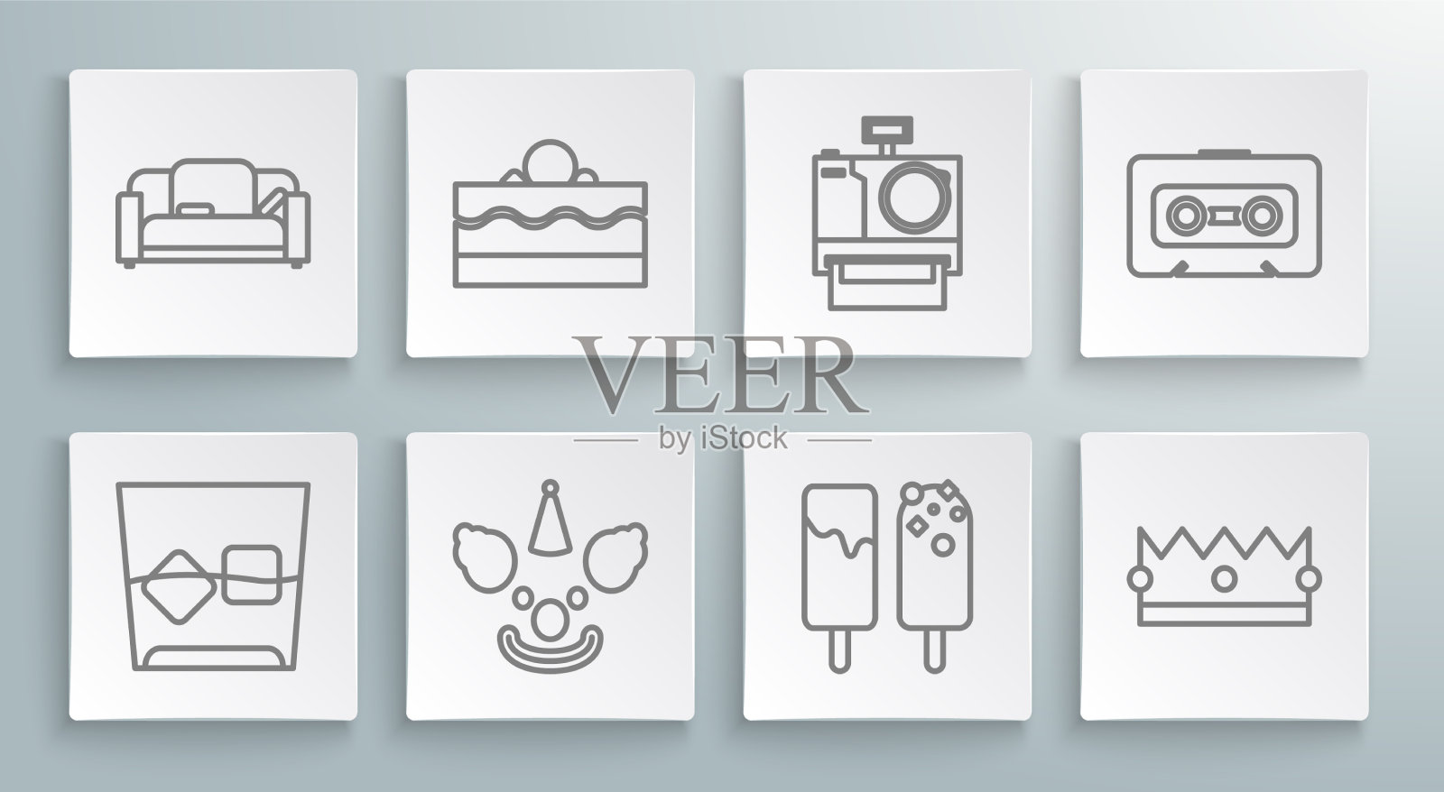 设线杯威士忌和冰块蛋糕图标素材