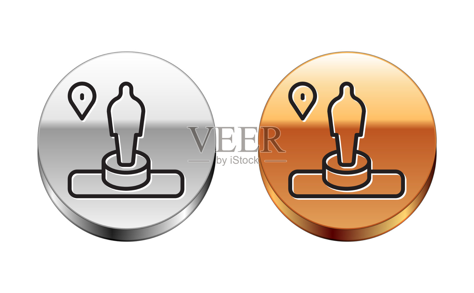 黑线地图引脚和纪念碑图标隔离上图标素材