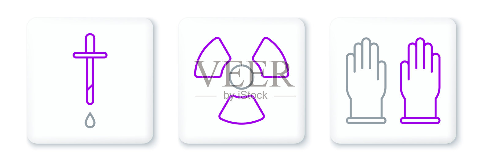 设置线橡胶手套移液器和放射性图标素材