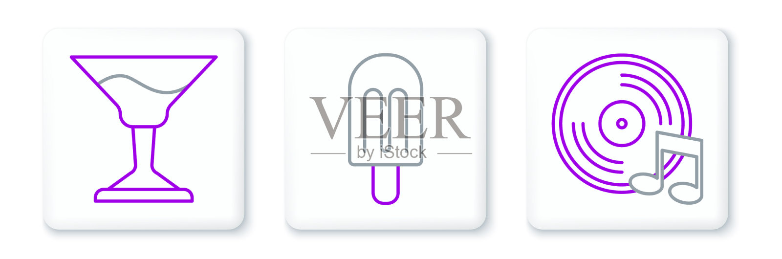 集线乙烯基磁盘鸡尾酒和冰淇淋图标图标素材