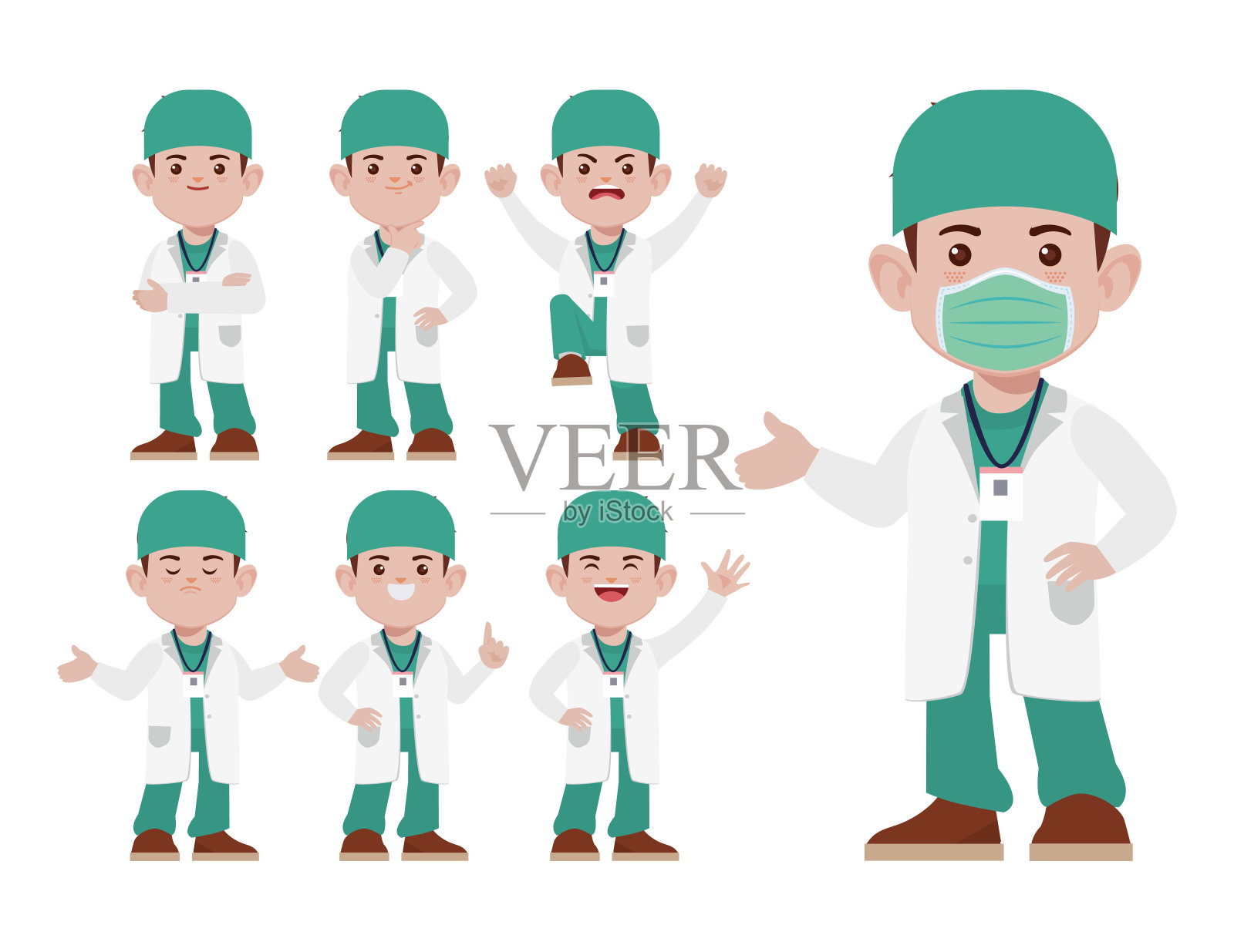 一组不同姿势的医生插画图片素材