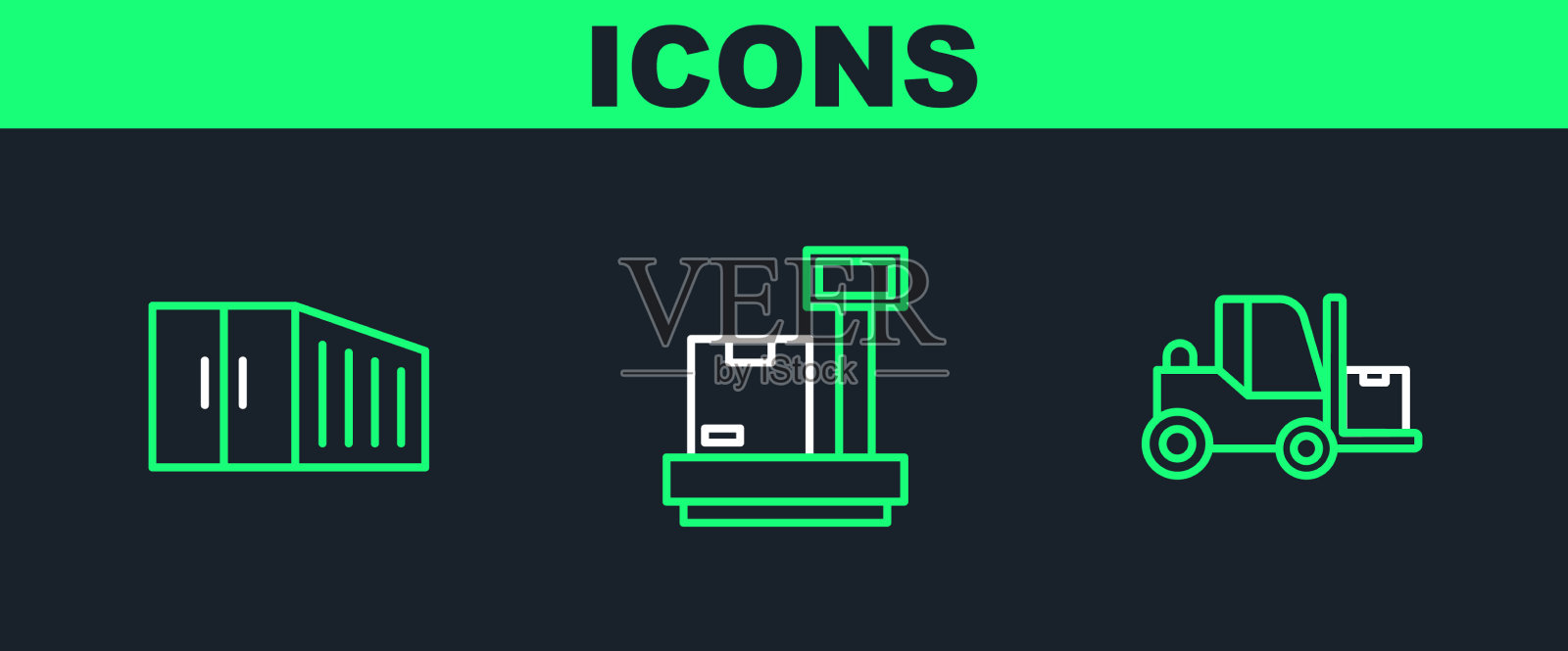 设线叉车集装箱及秤用图标素材