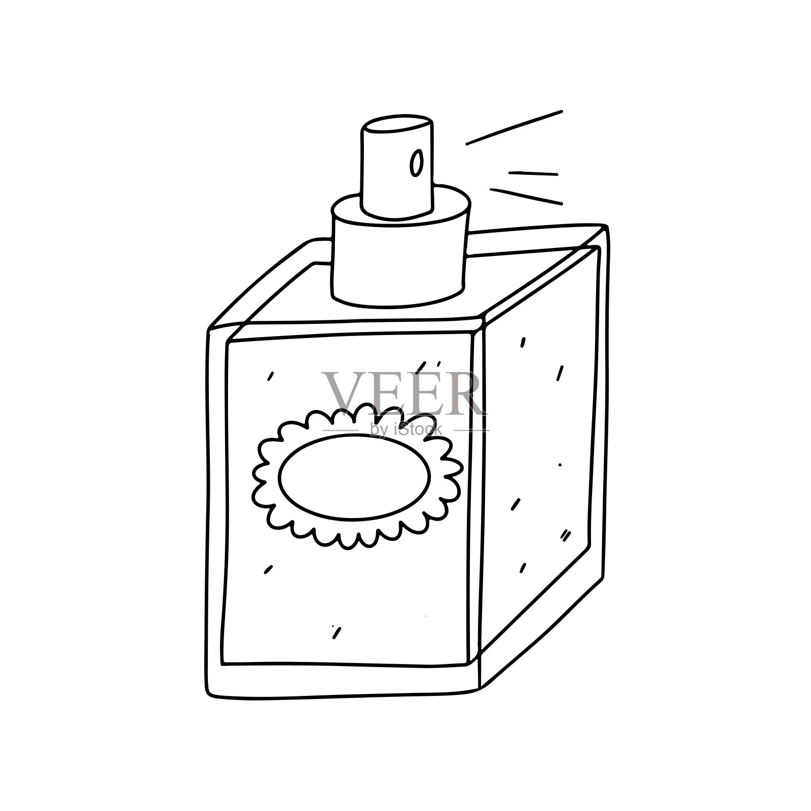 手绘涂鸦风格的香水。矢量插图隔离在白色背景上。插画图片素材
