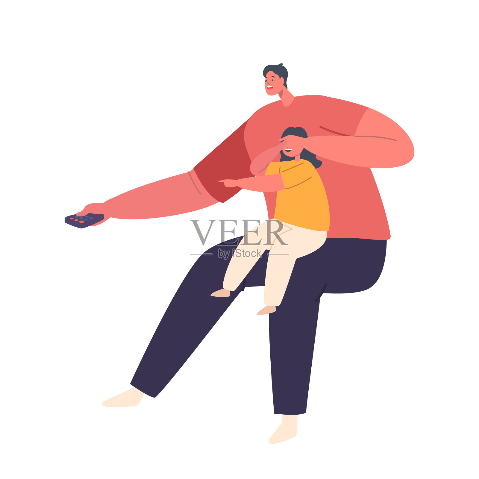 父亲角色保护他的孩子远离有害的网络内容。这张图片强调了家长控制的重要性插画图片素材