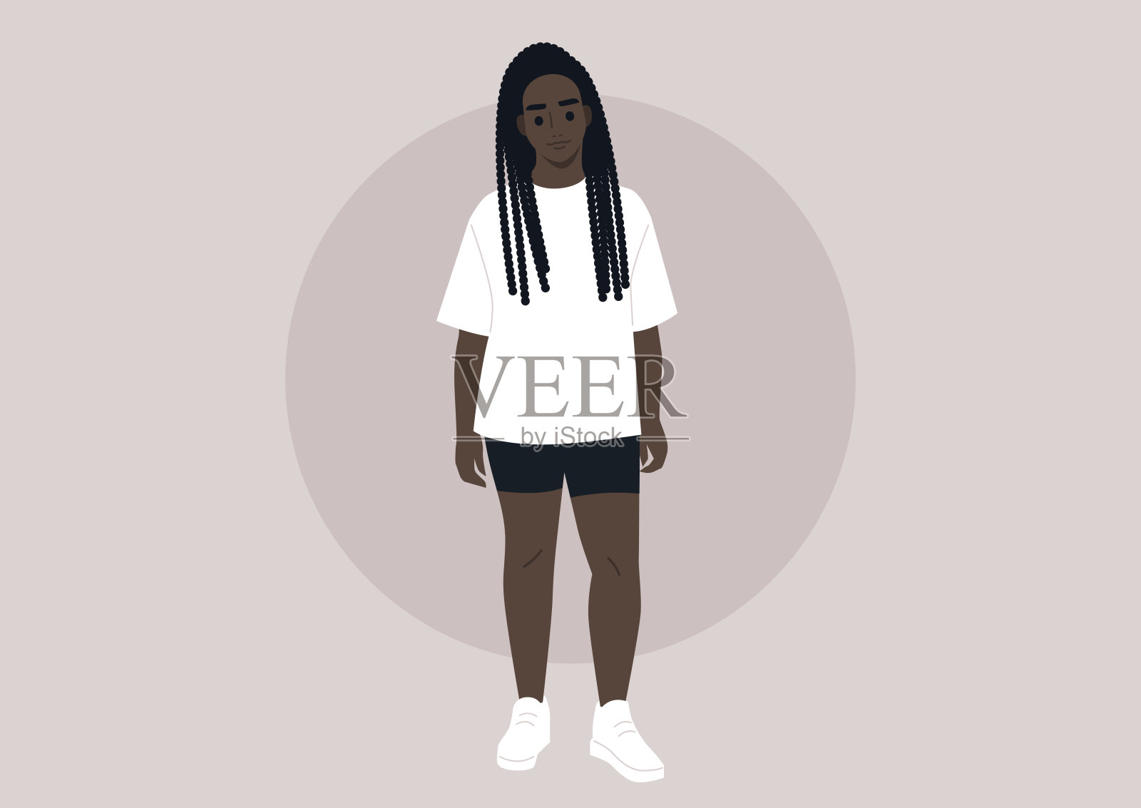 一个穿自行车短裤和白色t恤的大码模特插画图片素材