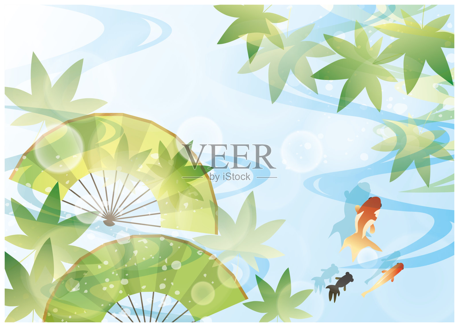 夏日清凉的日式清新绿色背景插画图片素材