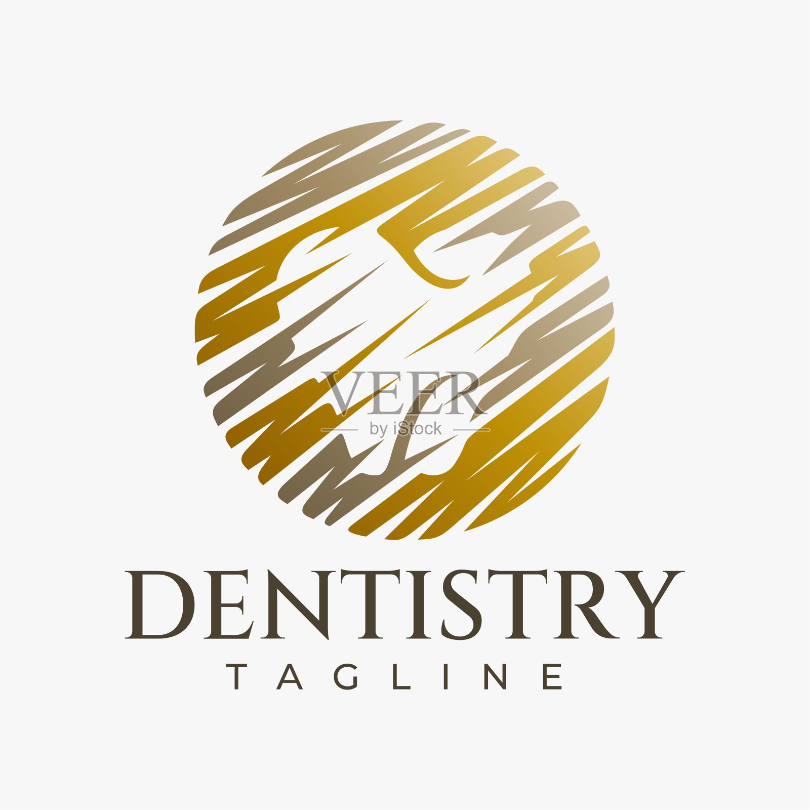 豪华牙齿图标设计。优雅的金色牙医牙齿烙印。插画图片素材