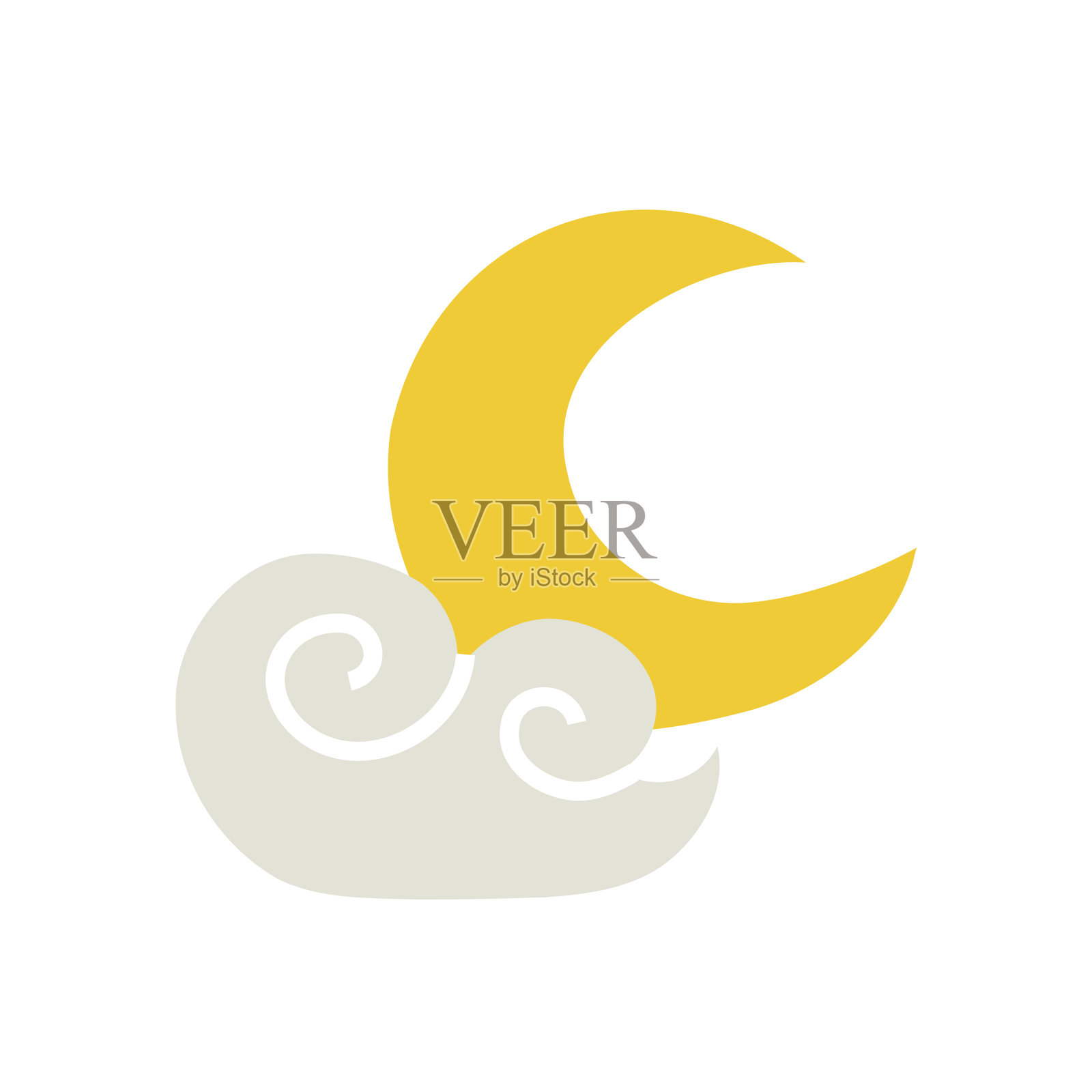 云和月亮在扁平的时尚风格。多云的夜晚，矢量插图。天气状况的概念图标插画图片素材