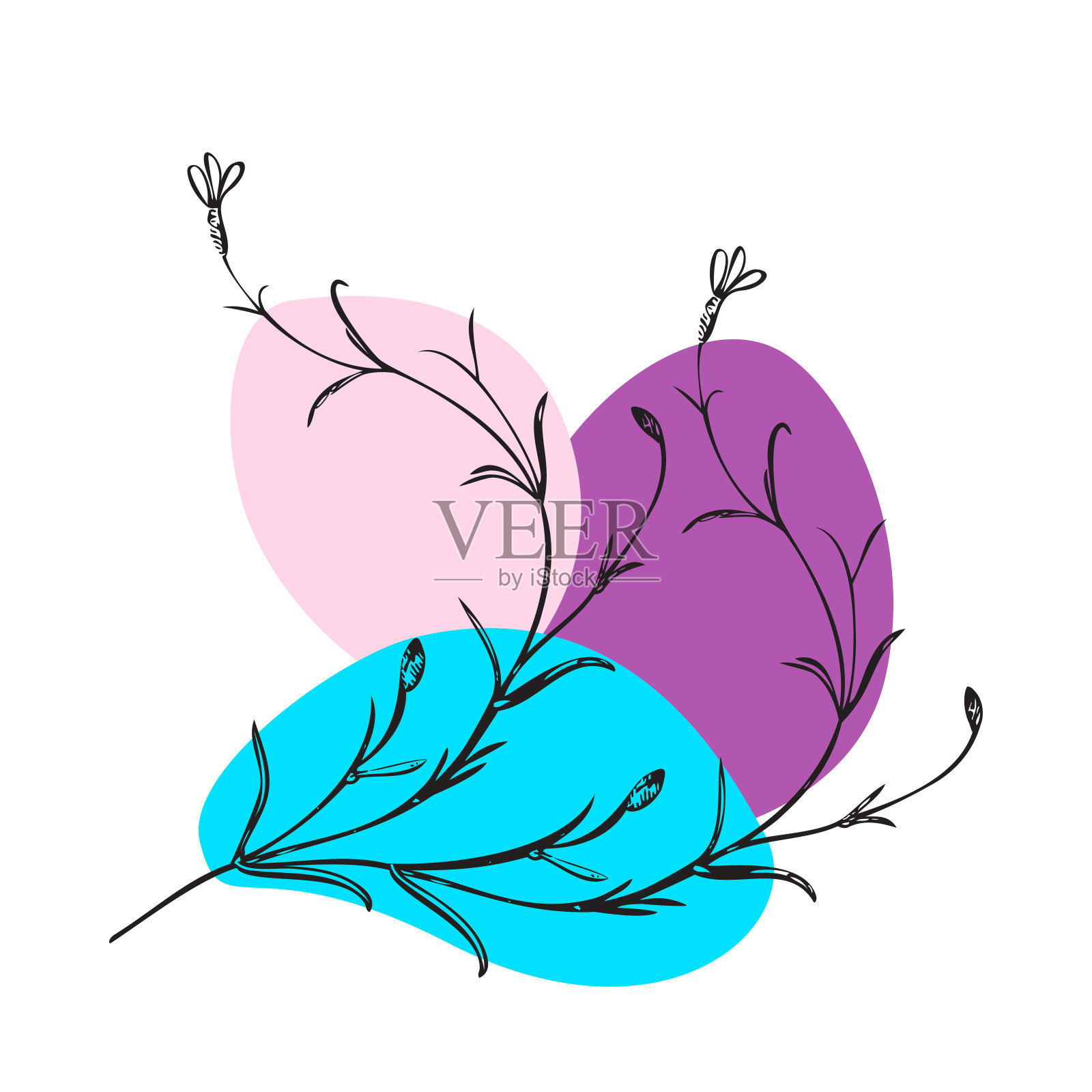 植物手绘野花的颜色补丁孤立的白色背景。复古创意花的风格。矢量插图贺卡，设计，海报，印刷，聚会，婚礼邀请，生日插画图片素材