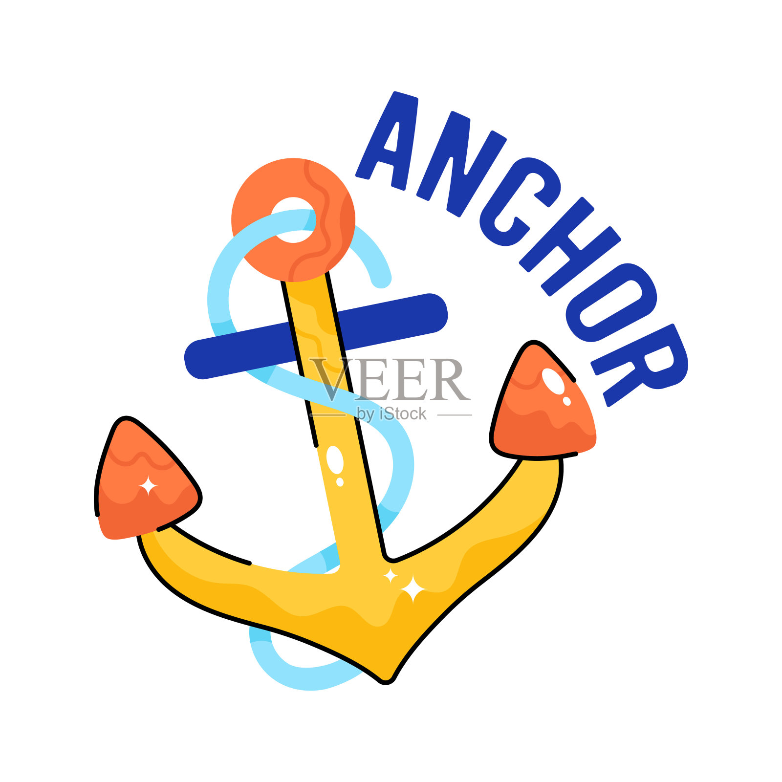 锚涂鸦矢量填充轮廓图标。EPS 10文件插画图片素材