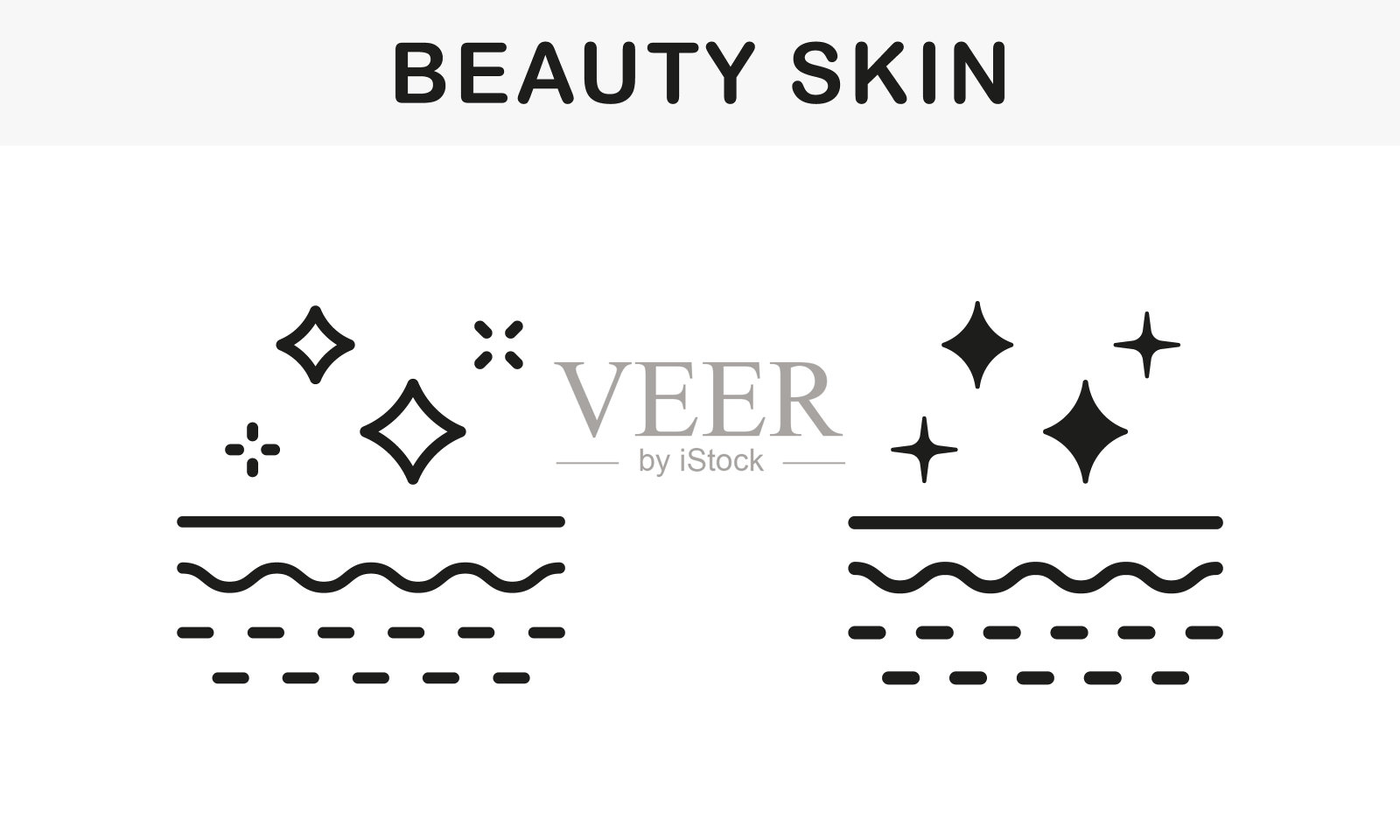 美丽和清洁的皮肤线和轮廓黑色图标集。健康，新鲜皮肤象形图。面部护肤，面部卫生标志系列。孤立矢量图插画图片素材