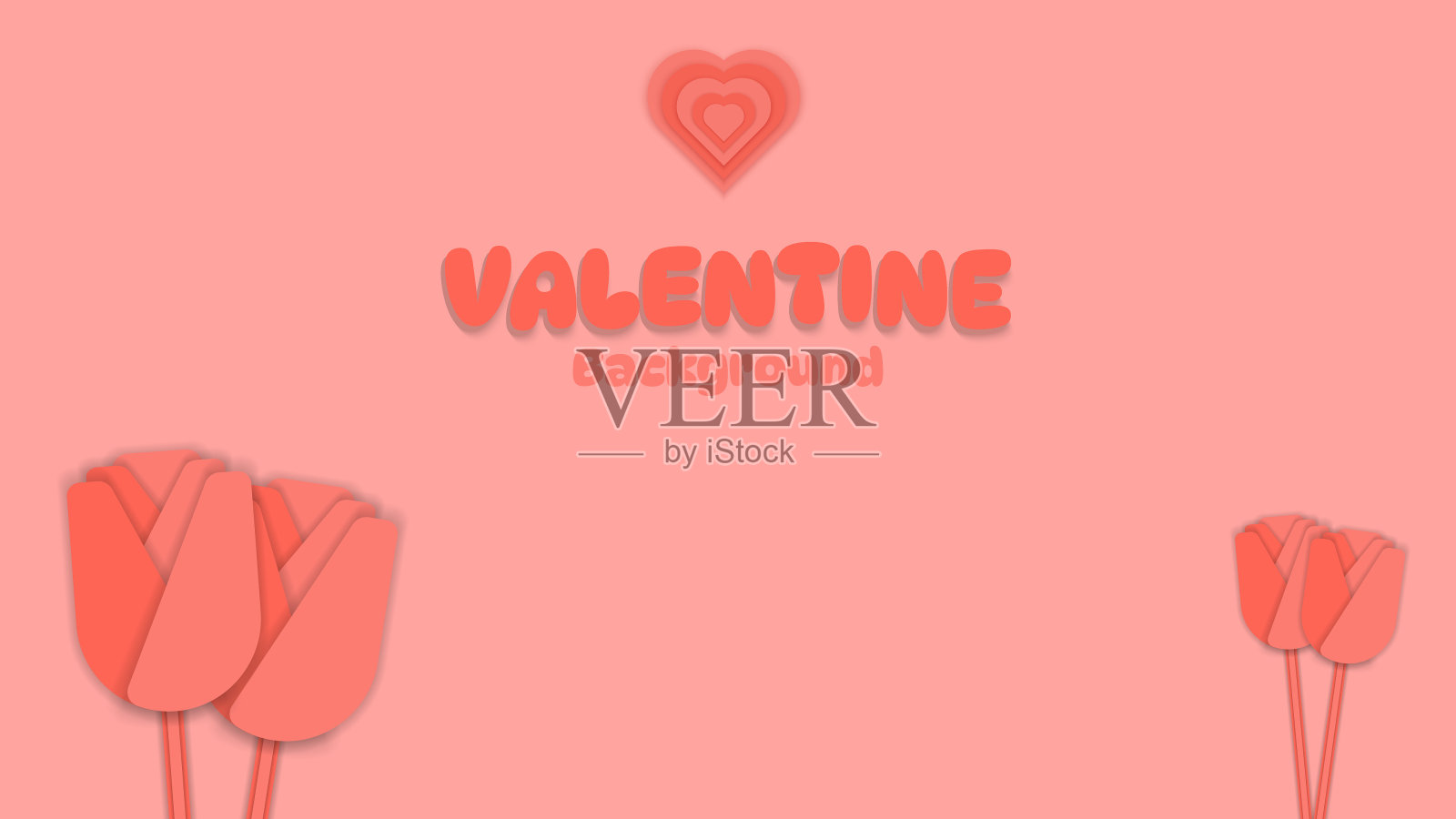 情人节的红色背景与玫瑰和心脏剪纸风格插画图片素材