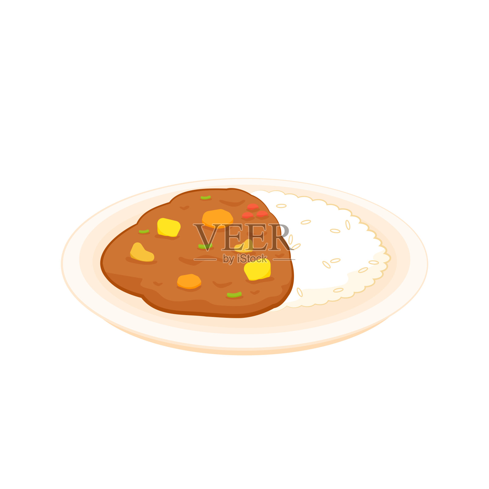 日本咖喱卡通矢量。白色背景的日本咖喱俯视图。插画图片素材