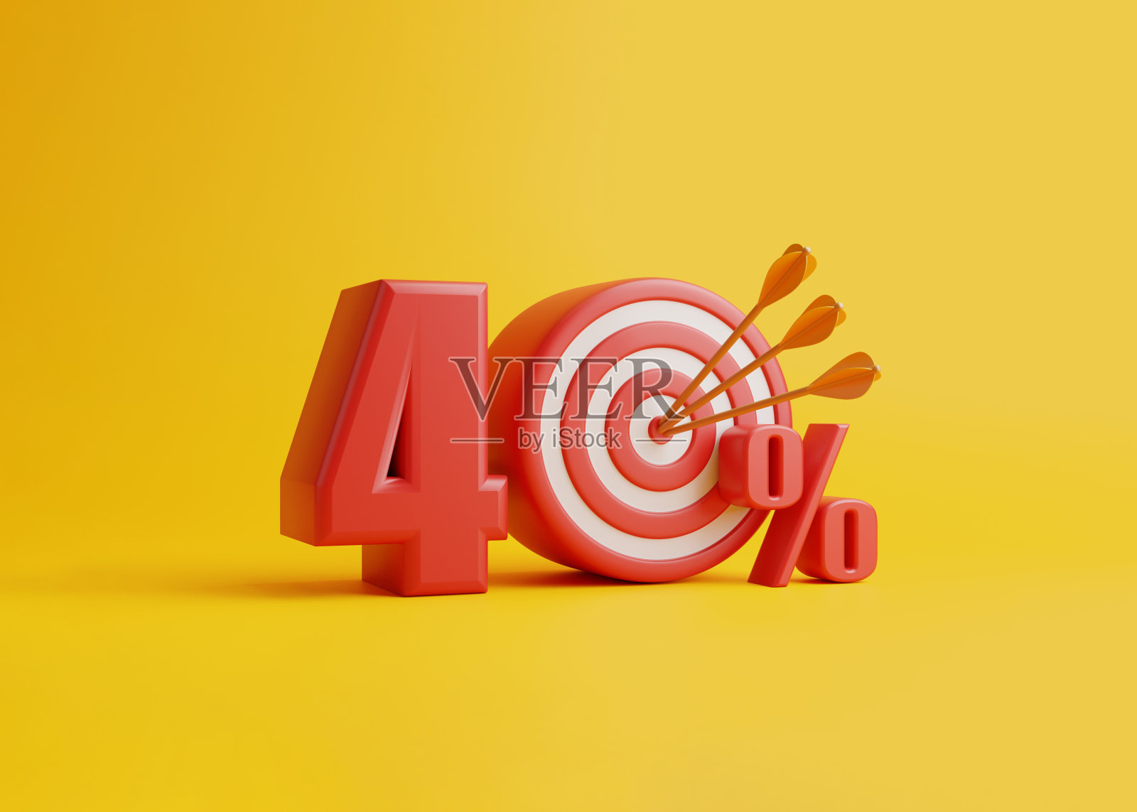 红色目标用箭头表示黄色背景上的数字40%照片摄影图片