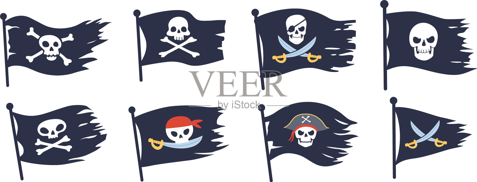 海盗旗黑色骷髅旗插画图片素材