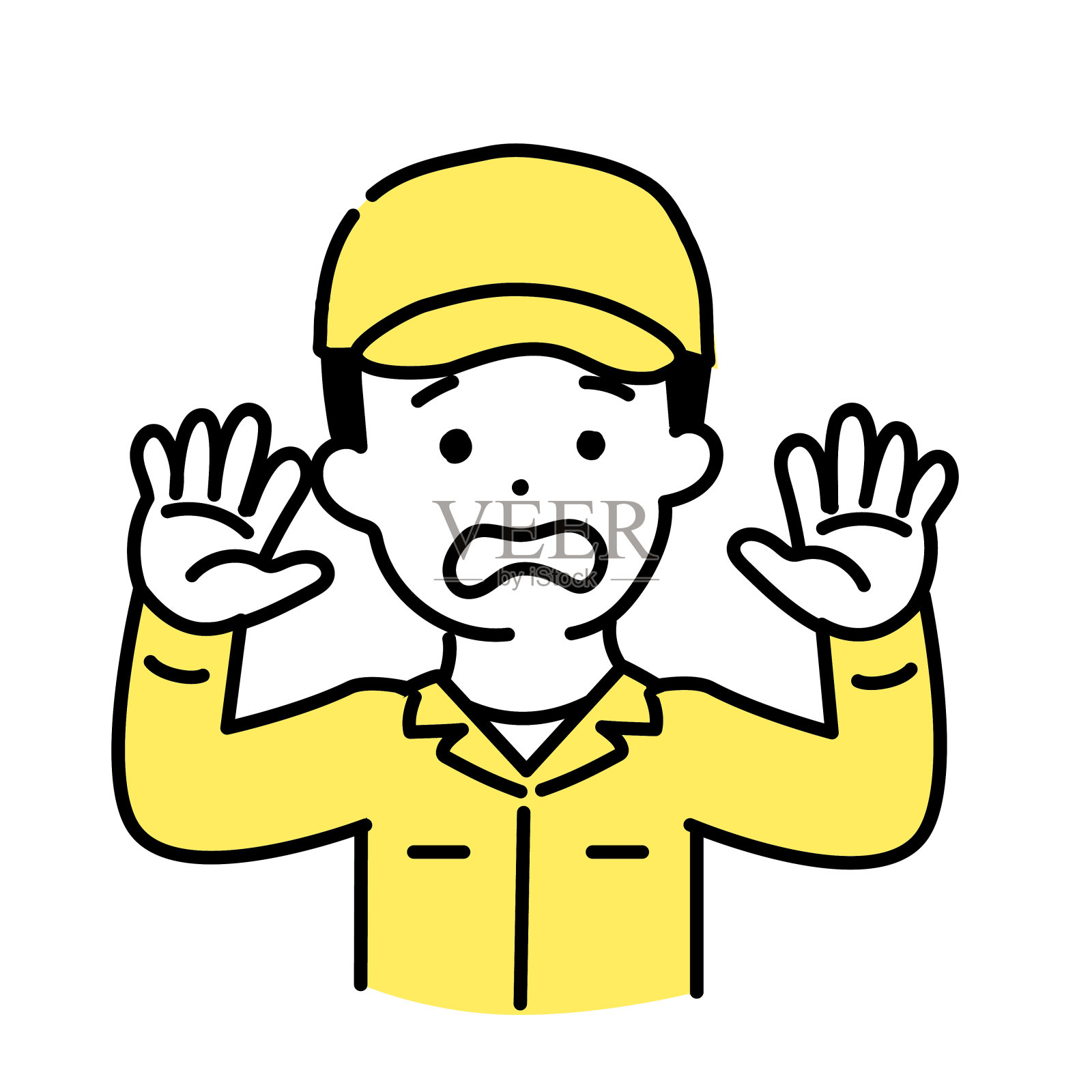 萌人插画系列_男工_投降插画图片素材