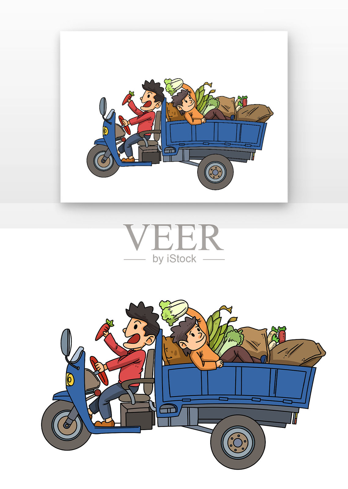 脱贫漫画农民开着三轮拉农产品设计元素图片