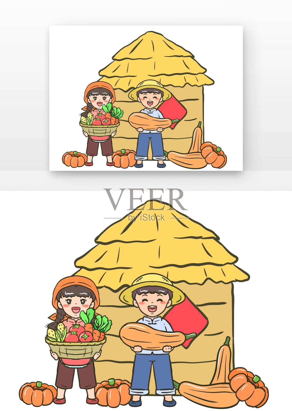 脱贫漫画粮仓囤粮设计元素图片