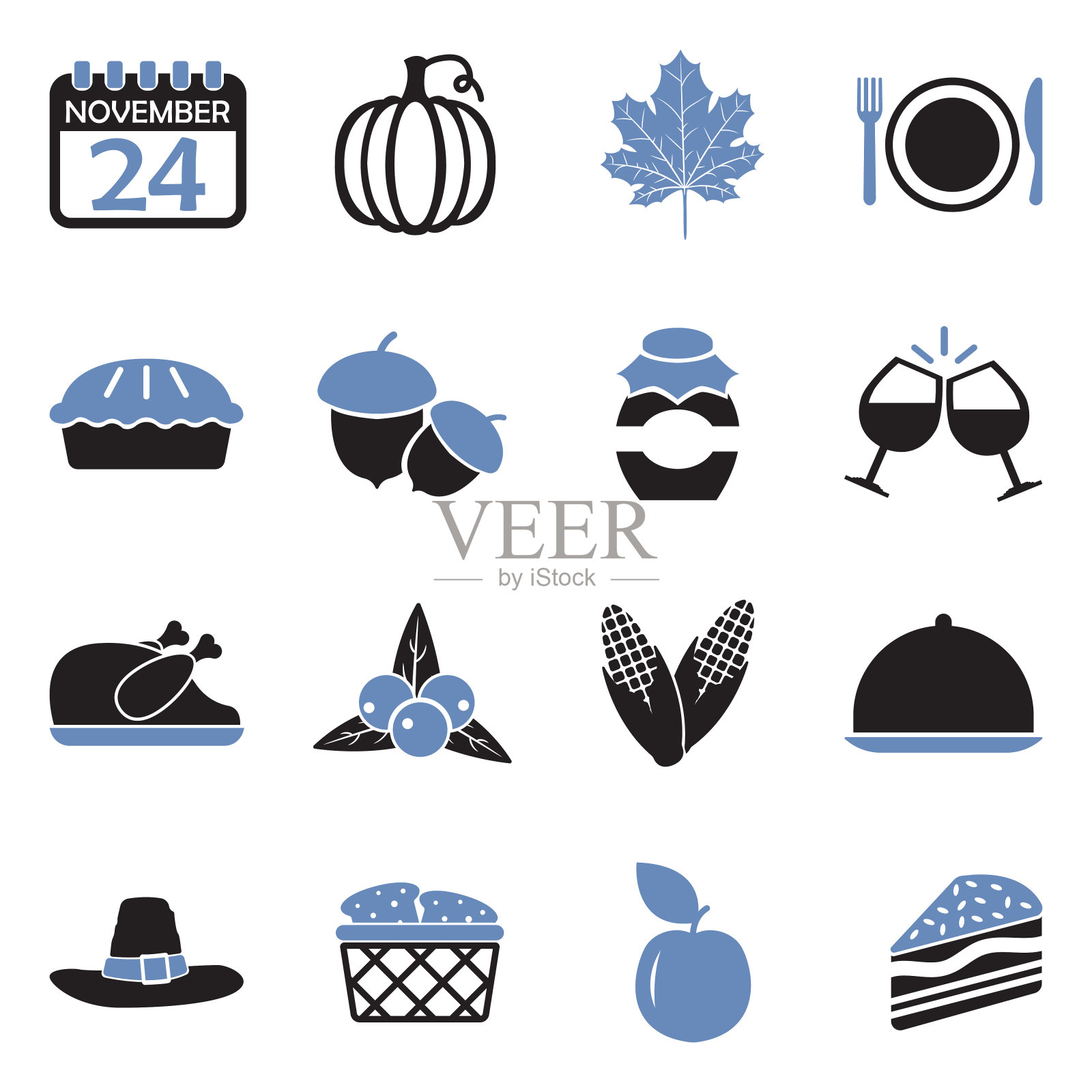 感恩节的图标。双音平面设计。矢量插图。插画图片素材