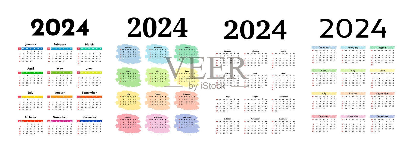 2024年的日历被隔离在白色背景上插画图片素材