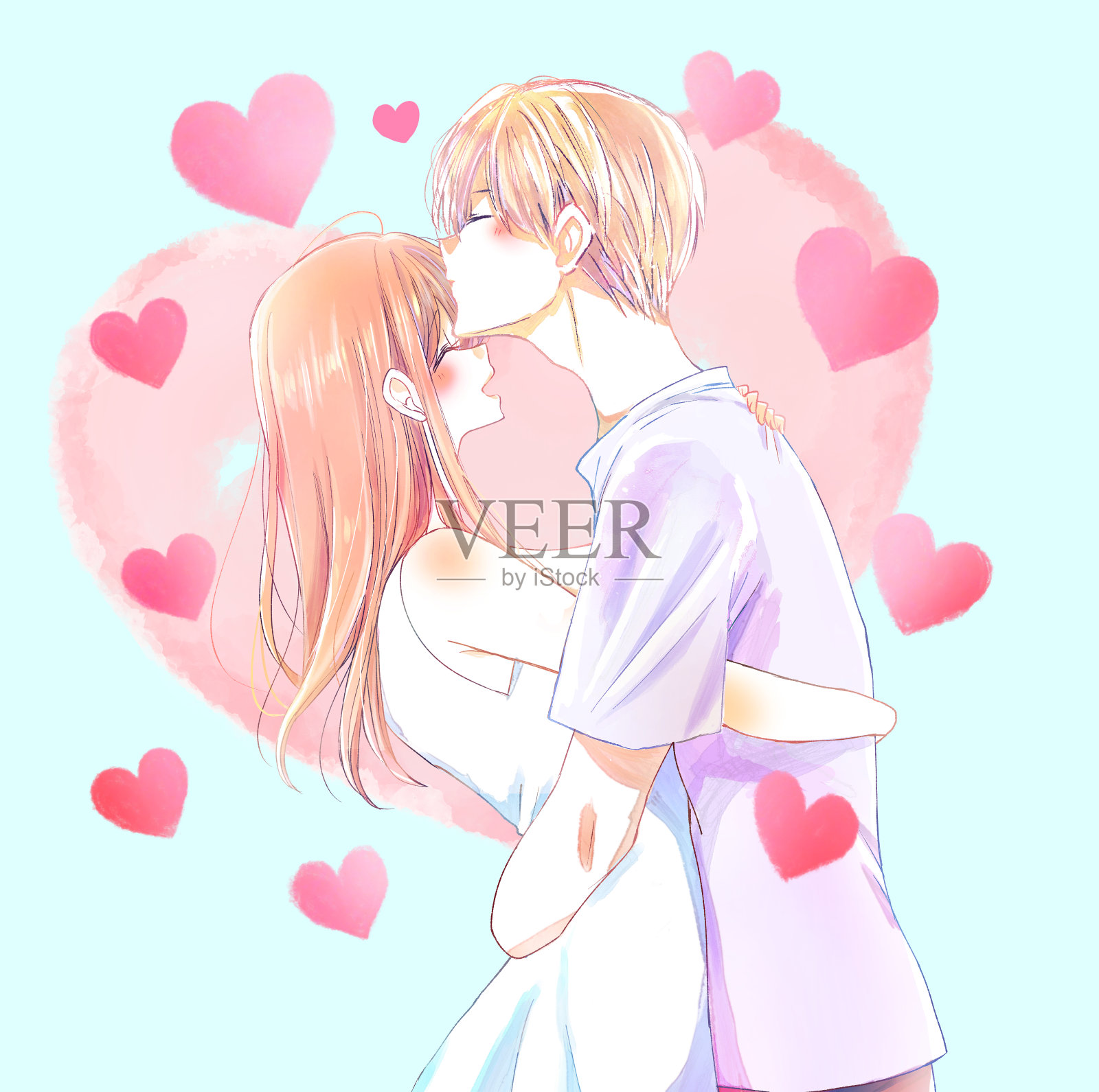 男人和女人在额头上拥抱亲吻