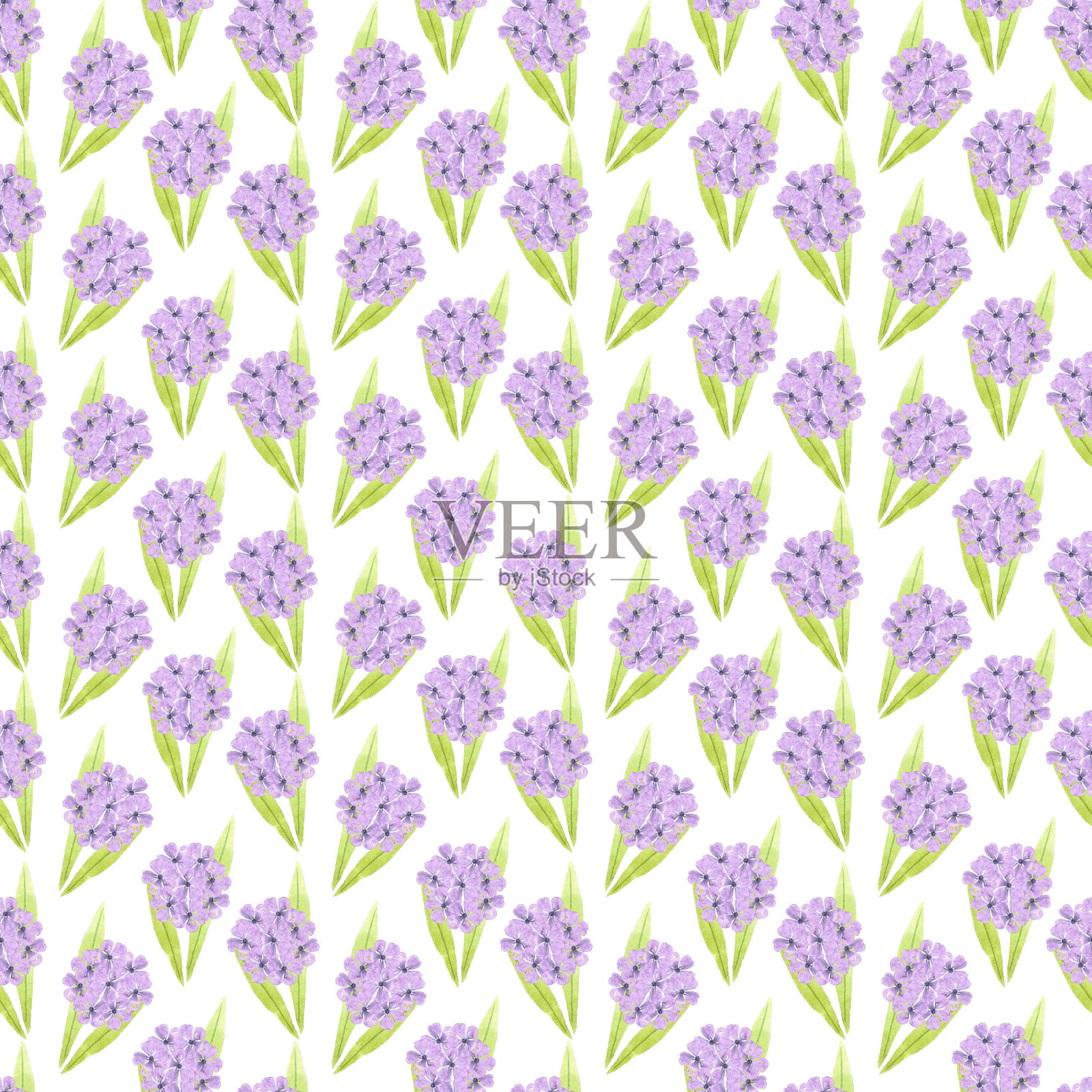 紫色抽象绣球花无缝图案。手绘水彩孤立在白色的背景。礼品包装，横幅，纺织品，织物，壁纸。插画图片素材