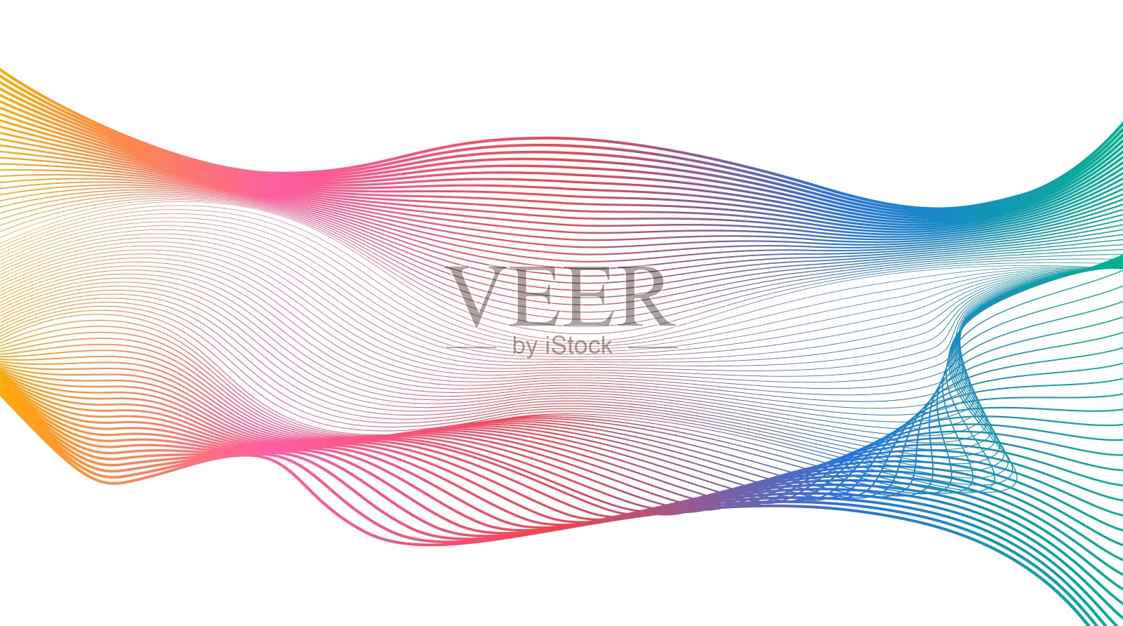 白色背景上的彩色线条流。移动波浪艺术模板的横幅，海报。在设计上模仿声波、振动。速度元素，音乐会，魔法。水平矢量图插画图片素材