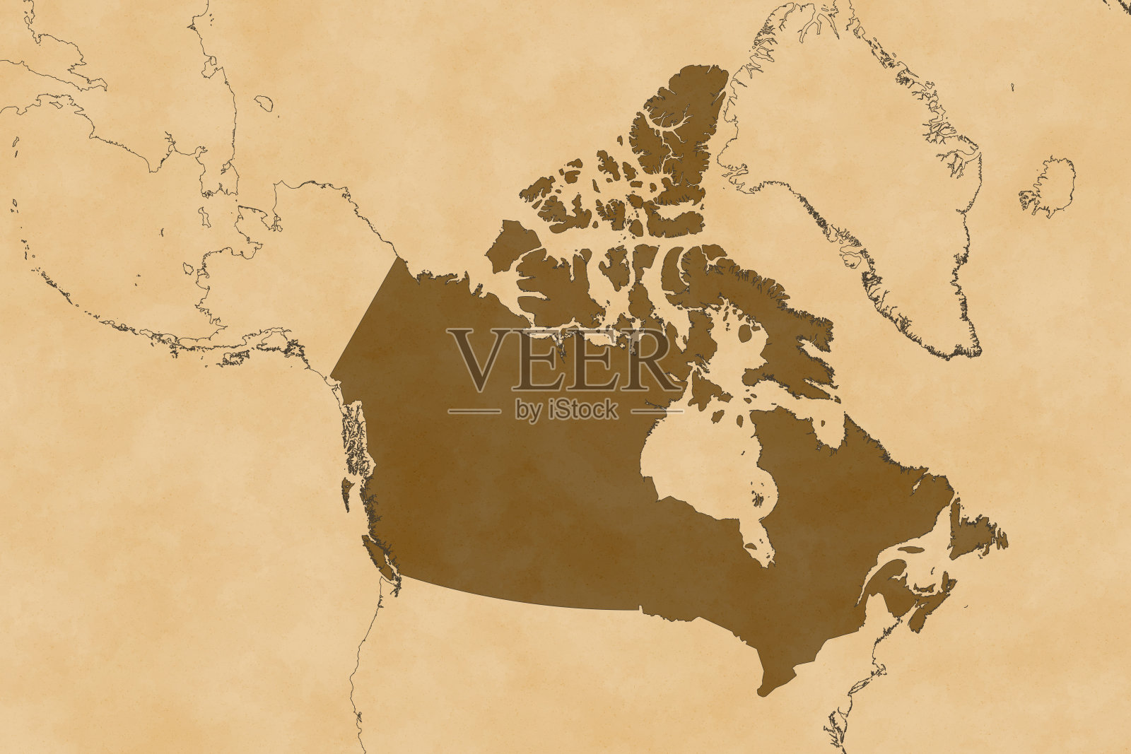 北美地图系列与加拿大，旧纸，只有边界插画图片素材