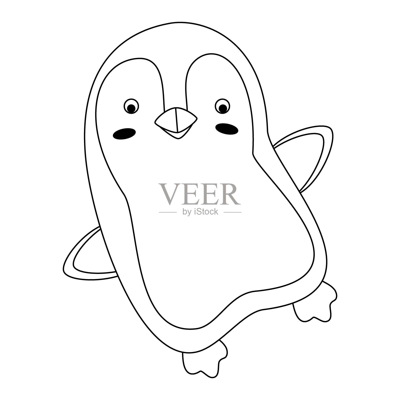 可爱的卡通企鹅鸟。线的艺术。插画图片素材