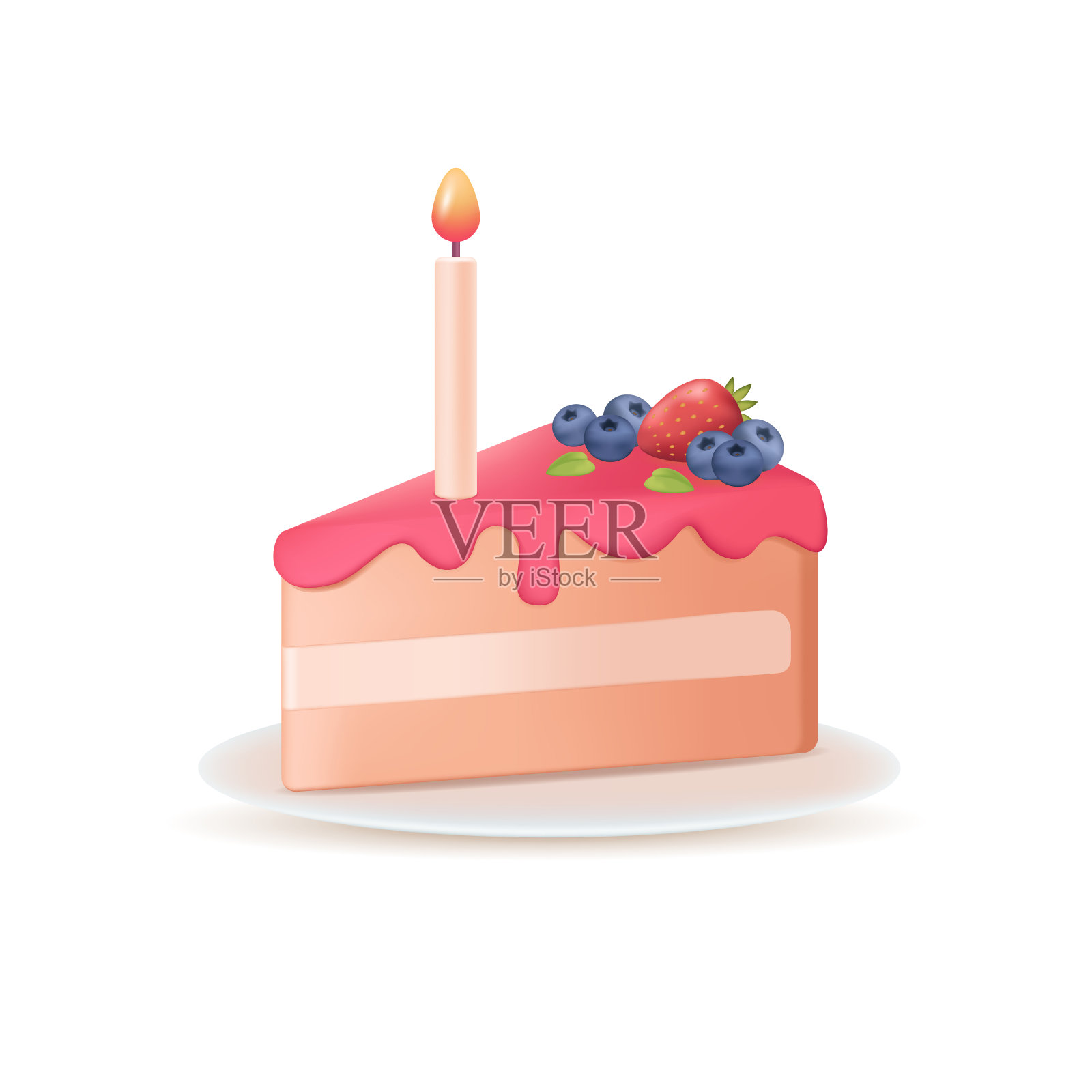 一块生日蛋糕三维矢量插图插画图片素材