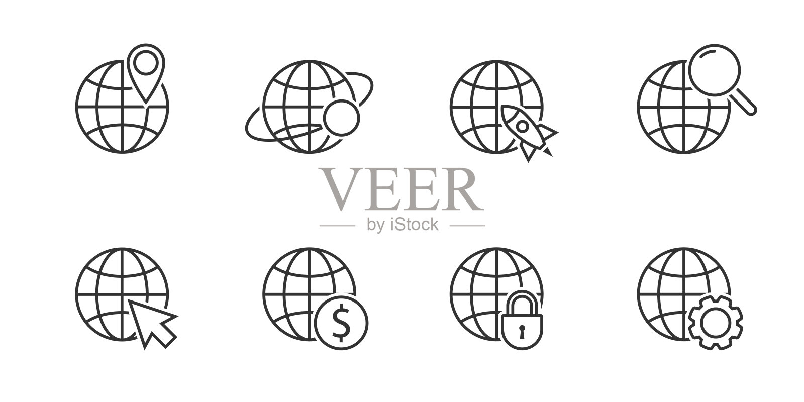 全球线矢量图标集。矢量插图。图标素材