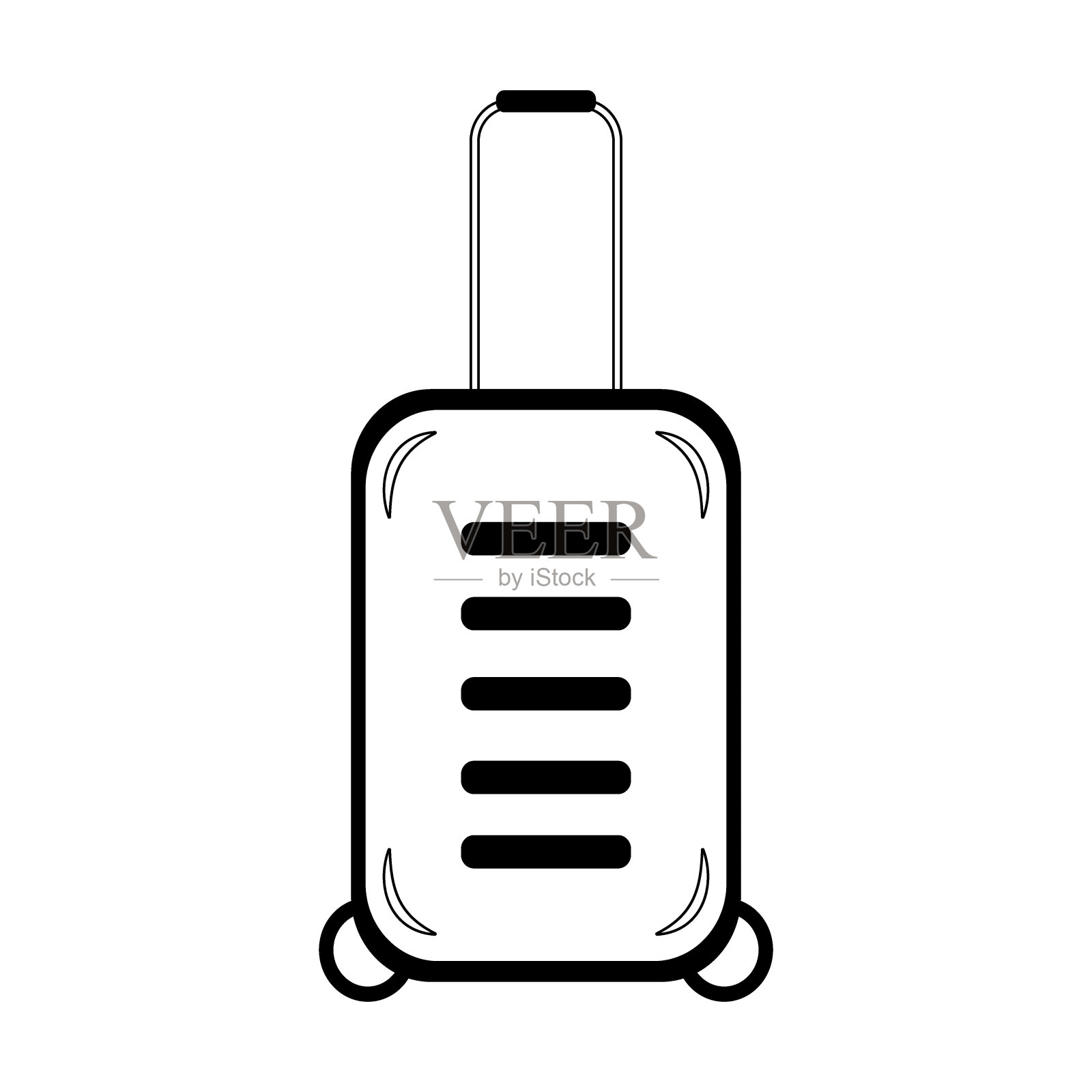 一个带把手的带轮子的旅行箱的轮廓图。箱子的一天。海关节快乐。贴纸插画图片素材