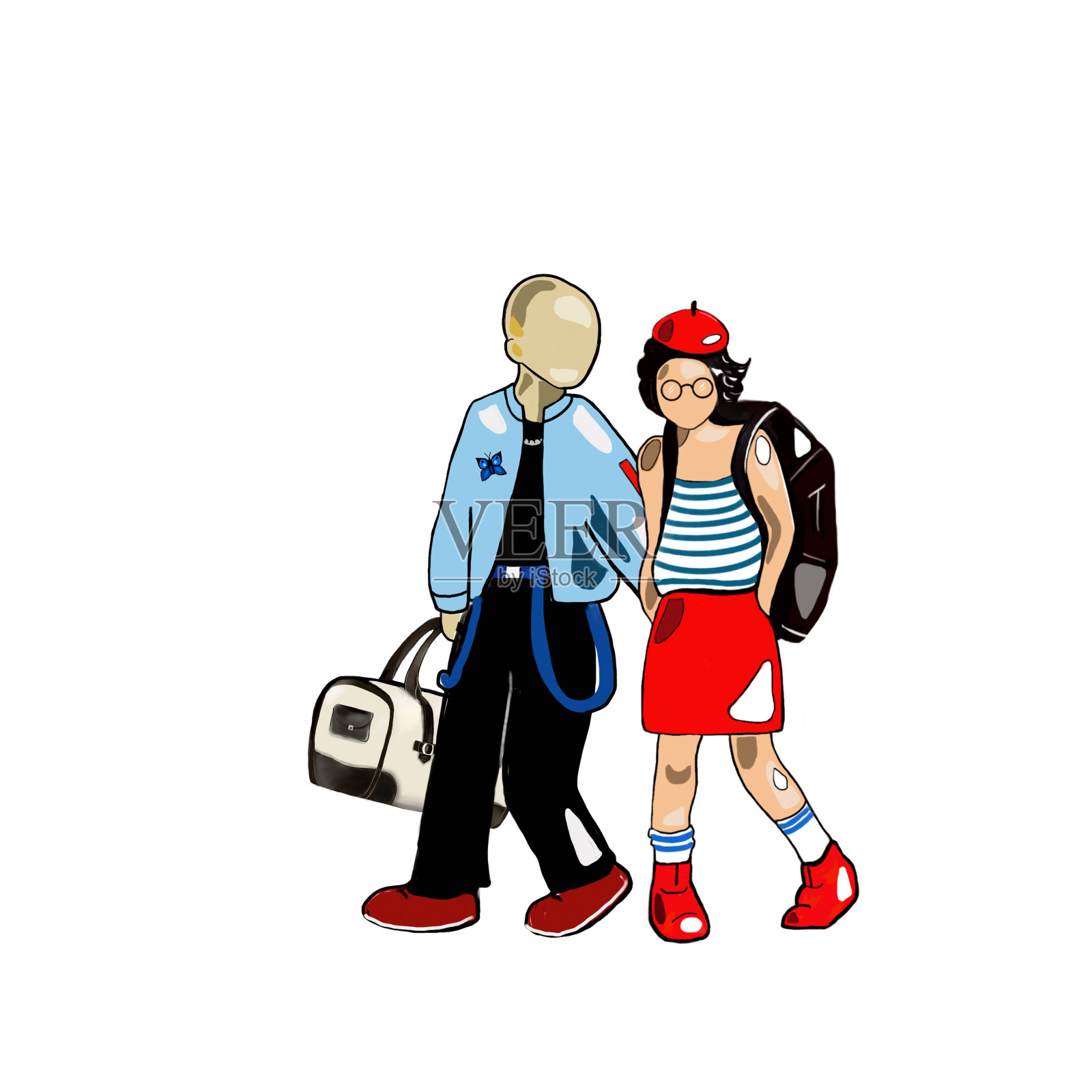 白色背景上的一组人，行人，乘客插画图片素材