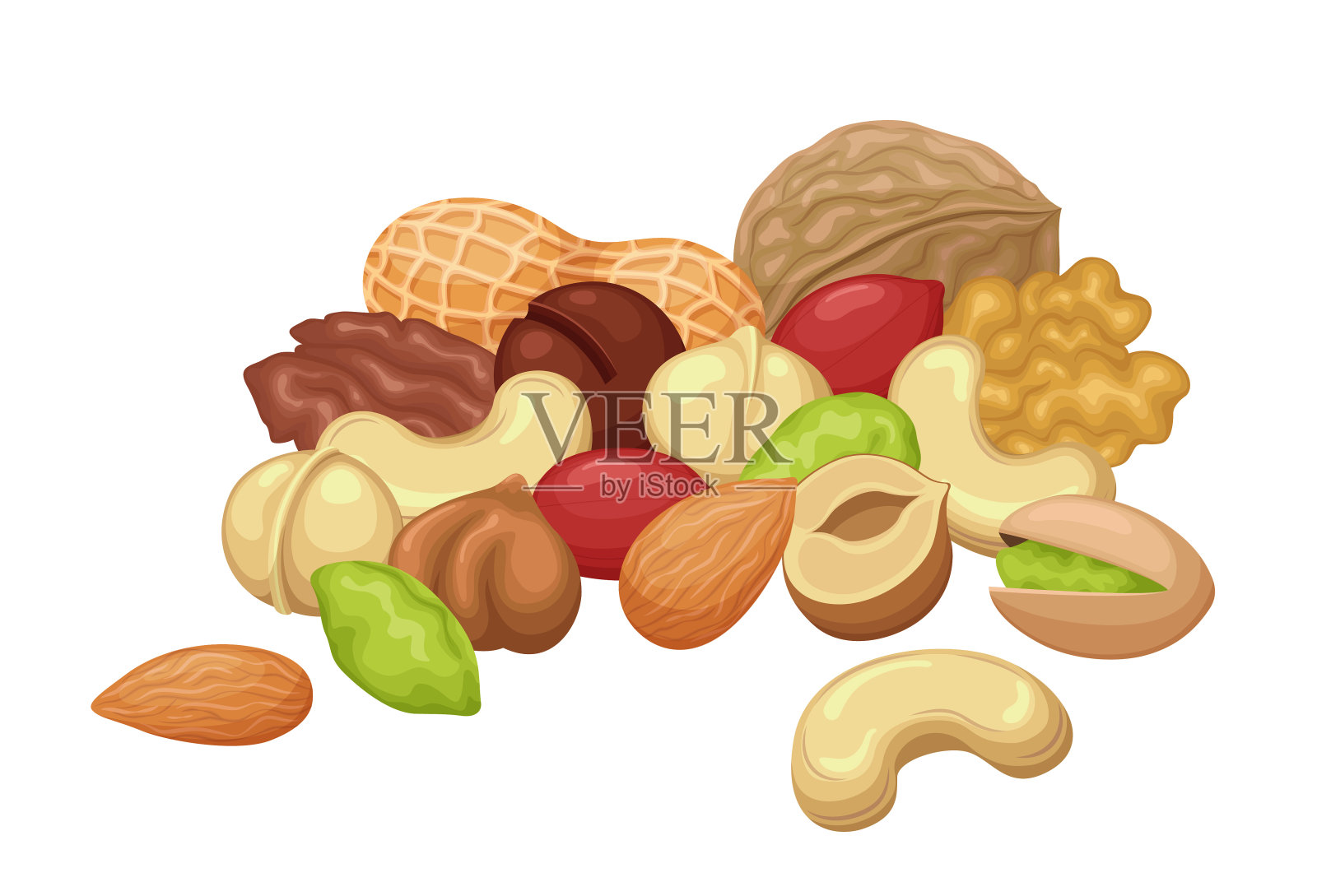 堆矢量螺母隔离在白色背景插画图片素材