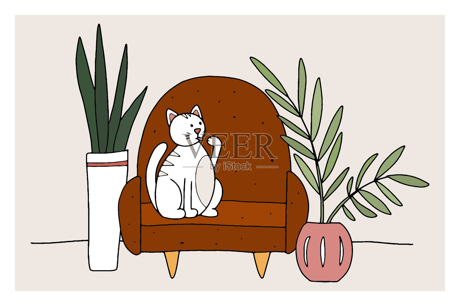 嘟嘟猫在家里的沙发上洗澡插画图片素材