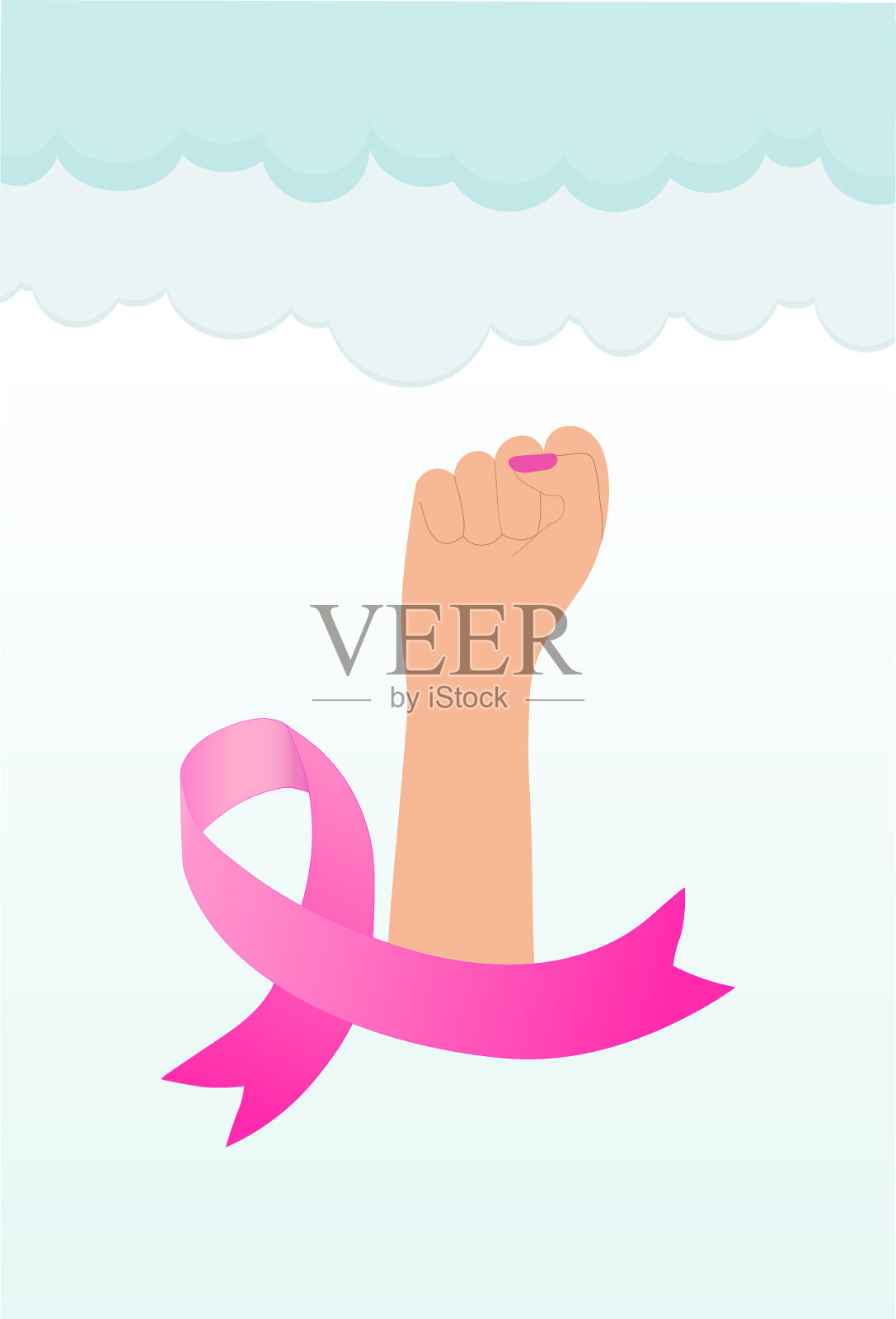 乳腺癌意识概念。女性的手插画图片素材