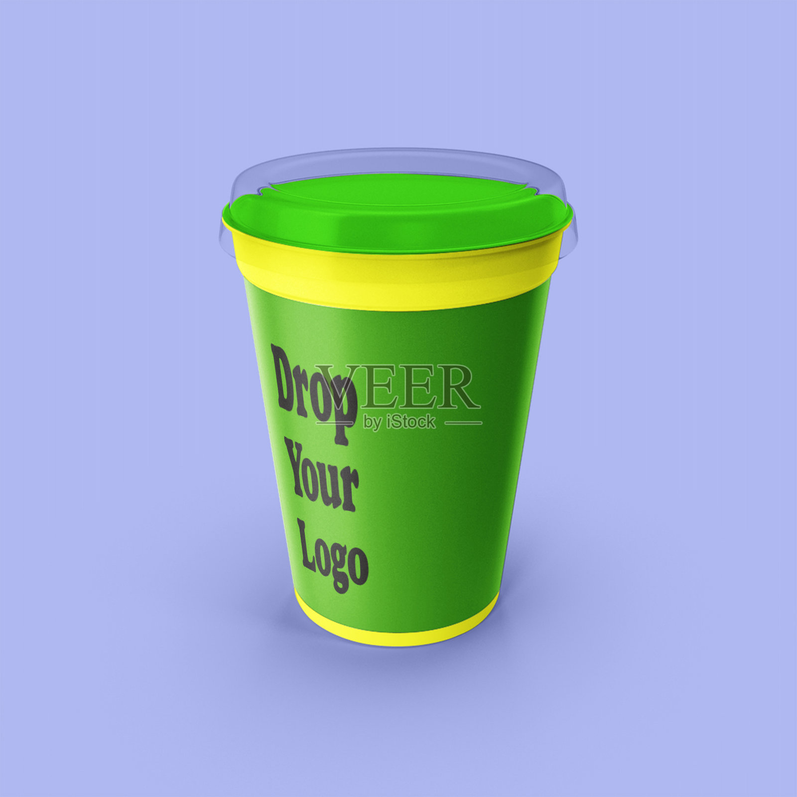 用于饮料产品的密封塑料杯模型。照片摄影图片