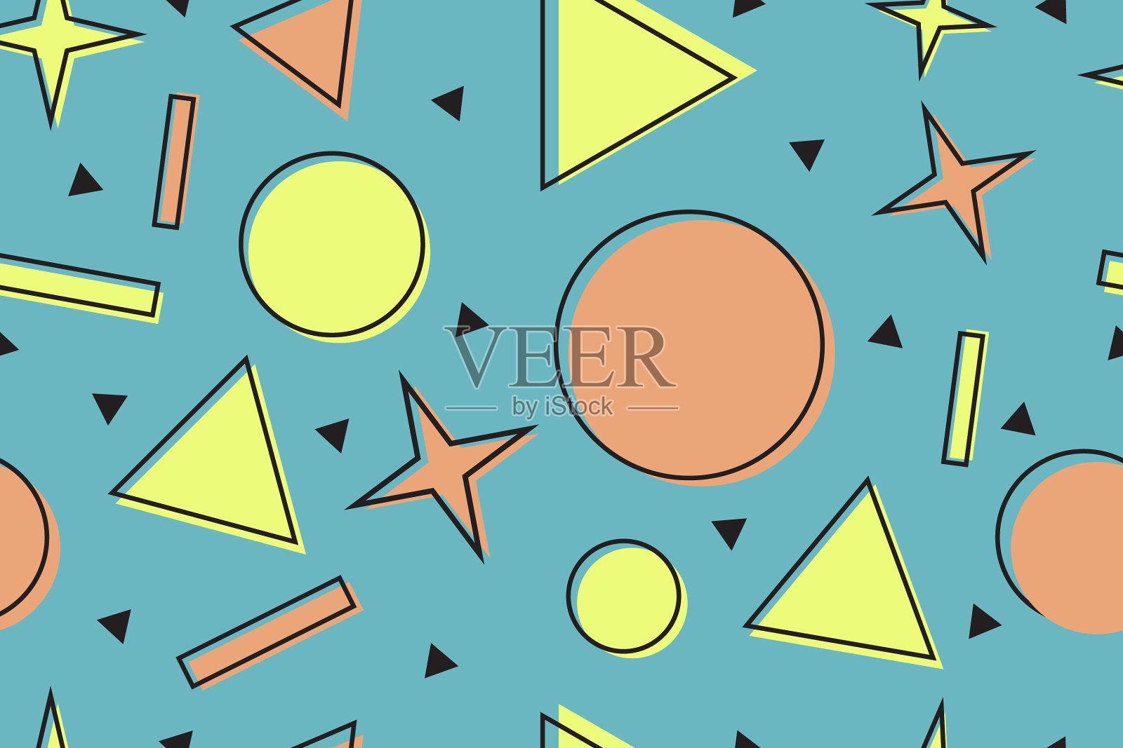 高级矢量|彩色复古风格怀旧背景或复古80年代90年代无缝图案插画图片素材